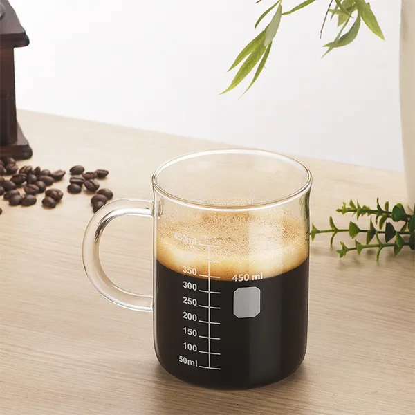 Tasse à café verre borosilicate transparent avec échelle