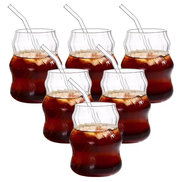 6 verres bambou 19oz - Tasse café lait jus thé eau rayé