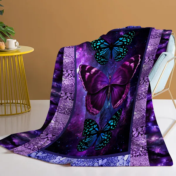 Couverture flanelle imprimé papillon douce, légère, multiusage