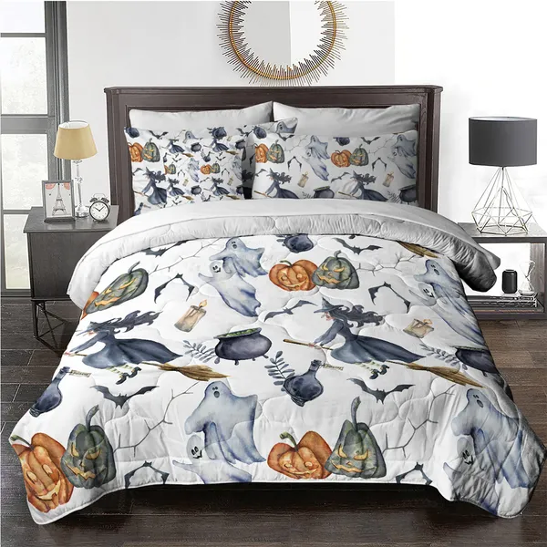 8 pcs ensemble courtepointe Halloween motif sorcière 8 items