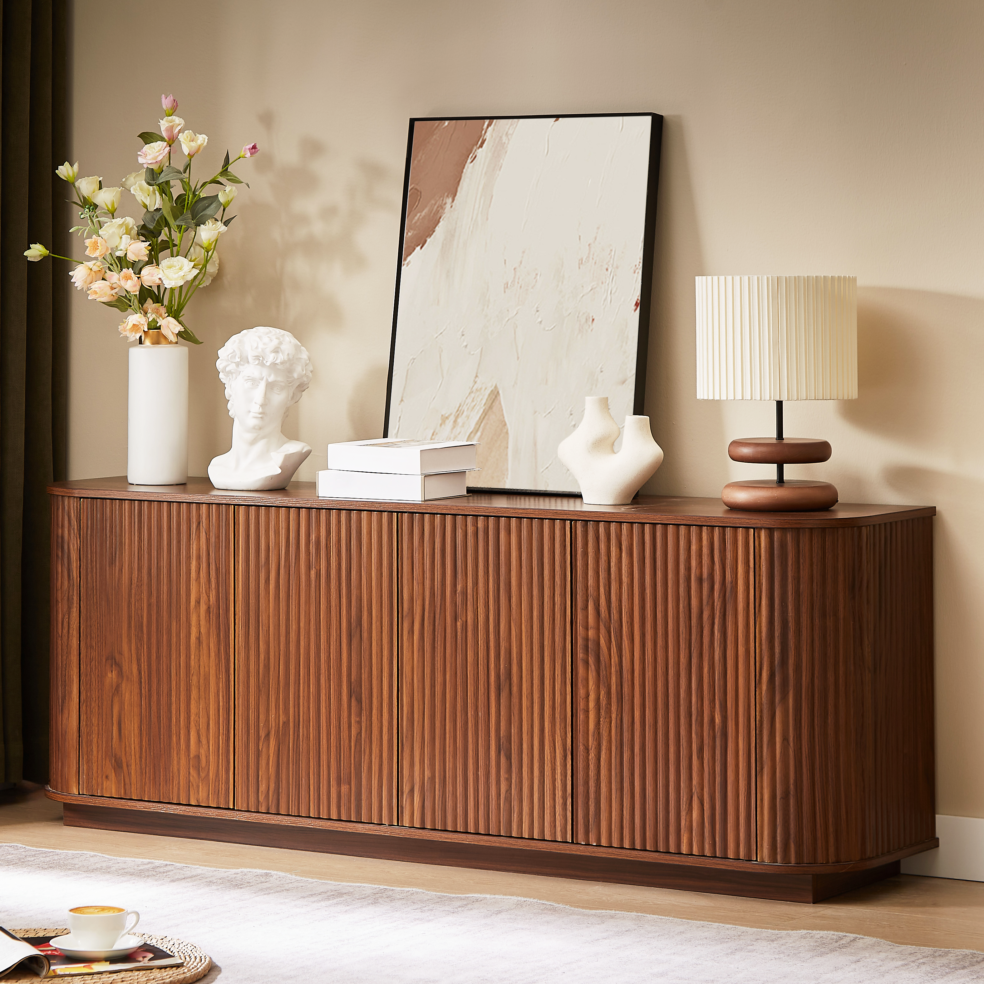 Buffet meuble TV motif vague, bois, 64L x 15P x 24H
