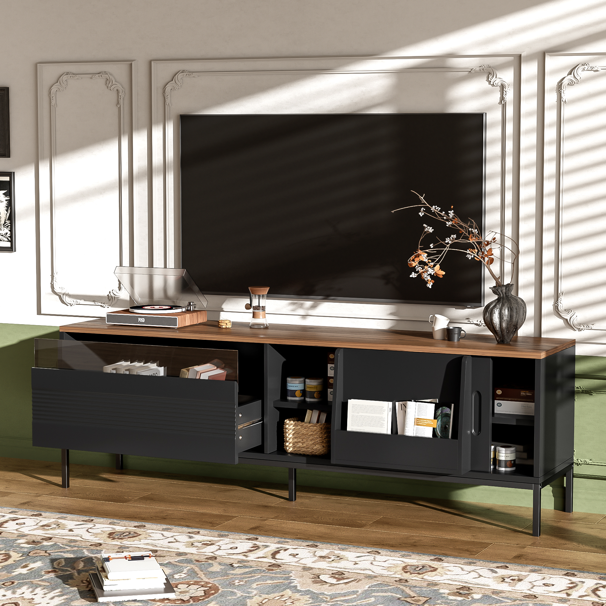 Meuble TV U-Can 70.8'' pour écrans jusqu'à 75", portes coulissantes