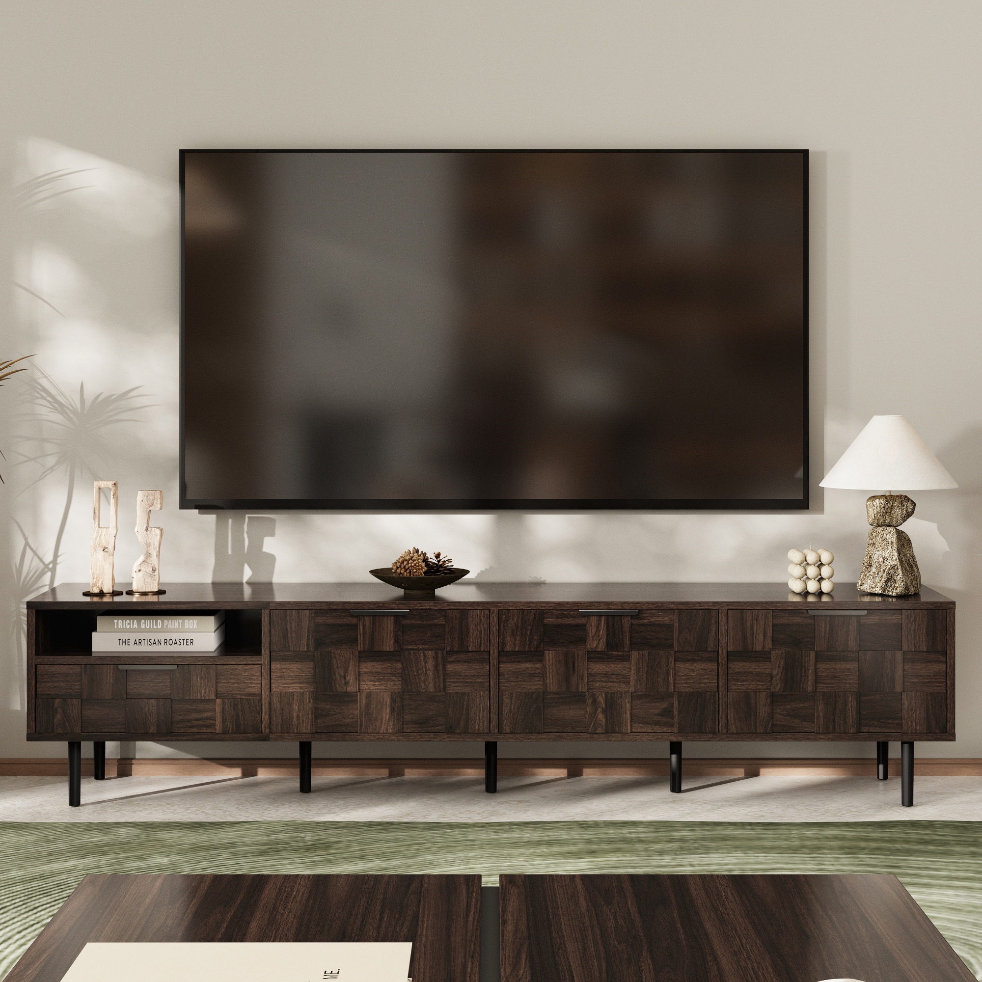 Meuble TV 78 po mi-siècle 65 po rangement