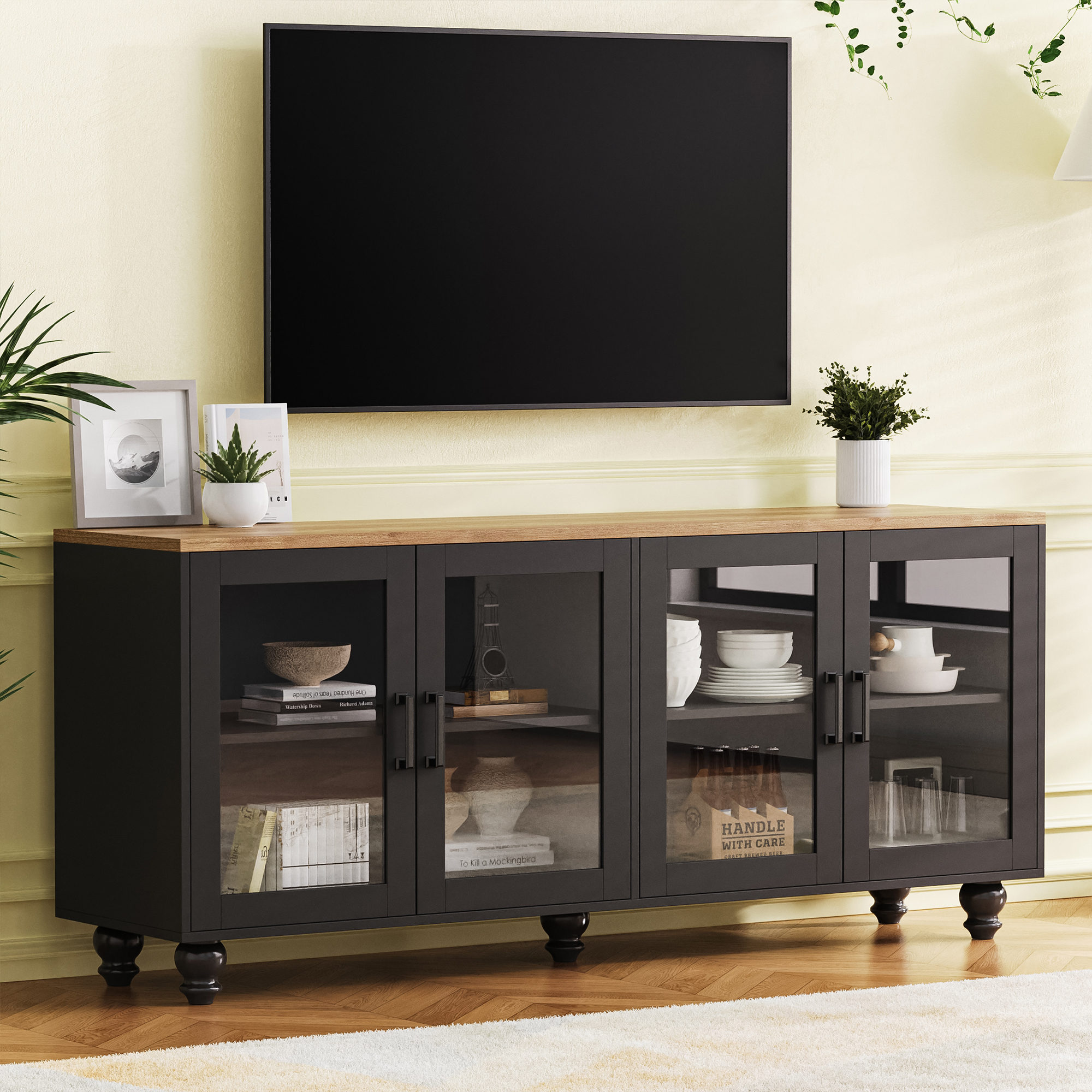 Meuble TV ferme campagnard noir, Pour TV 70''