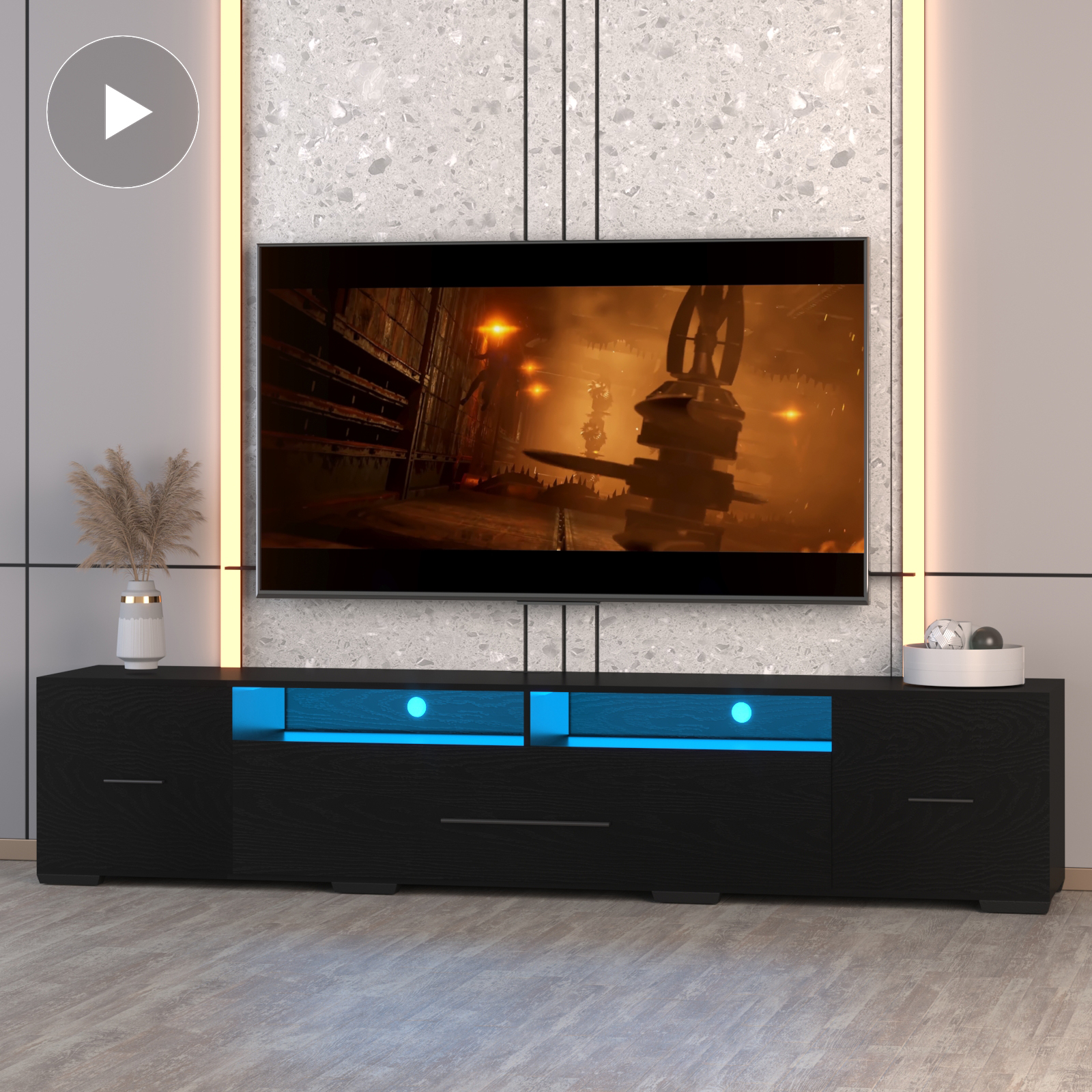 Meuble TV LED RGB 31 modes stockage 80 po noir télécommande