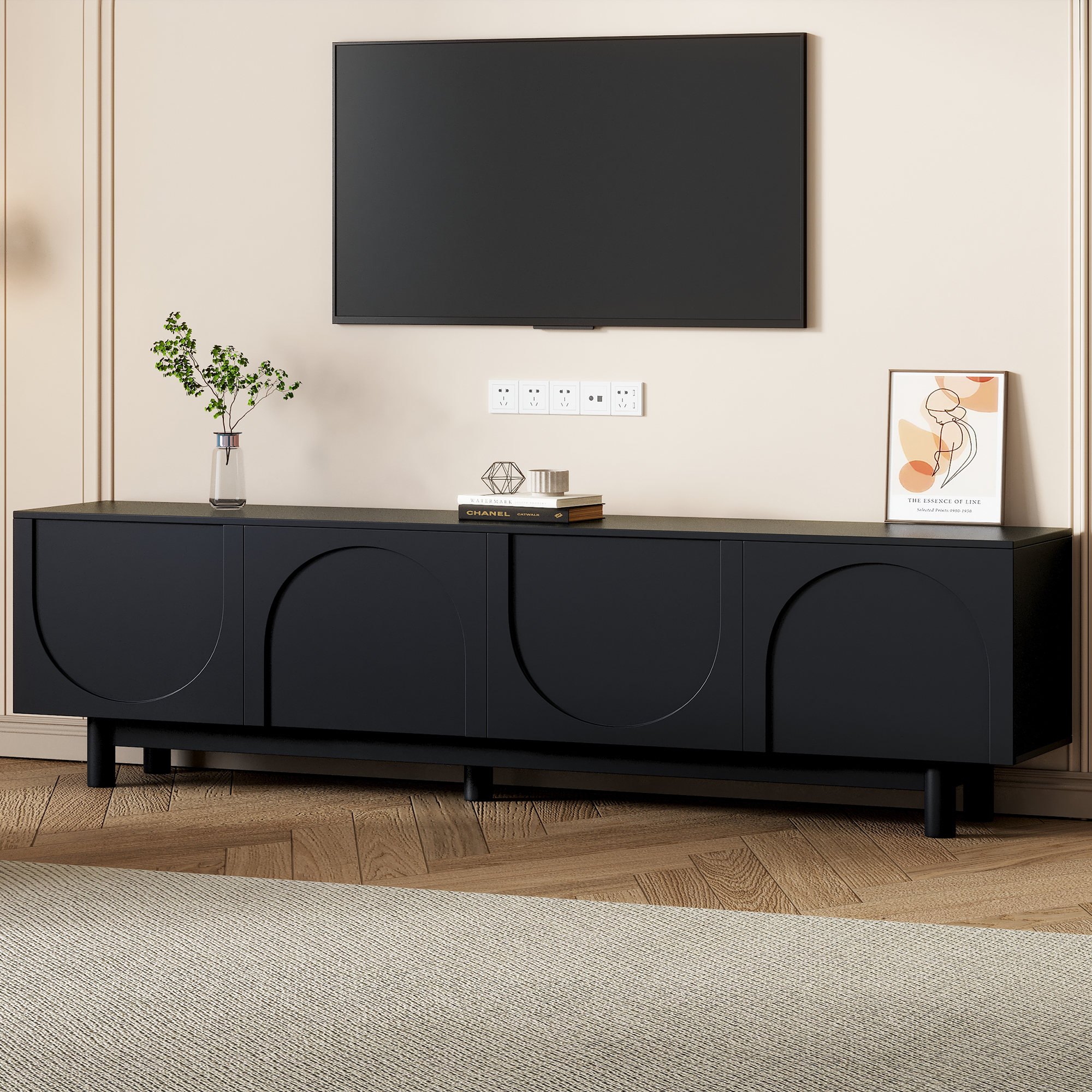 Meuble TV arch ON-TREND 78 po, console moderne noir