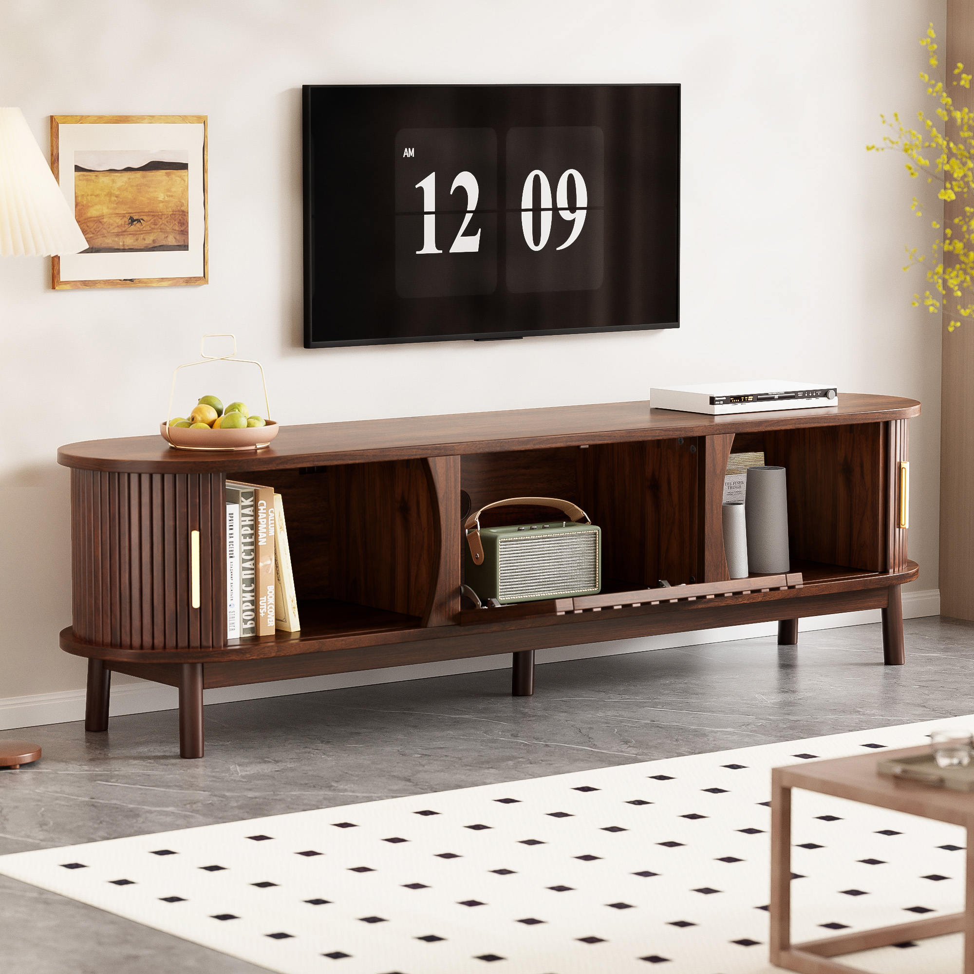 Meuble TV fermette 75po bois centre divertissement, rangement