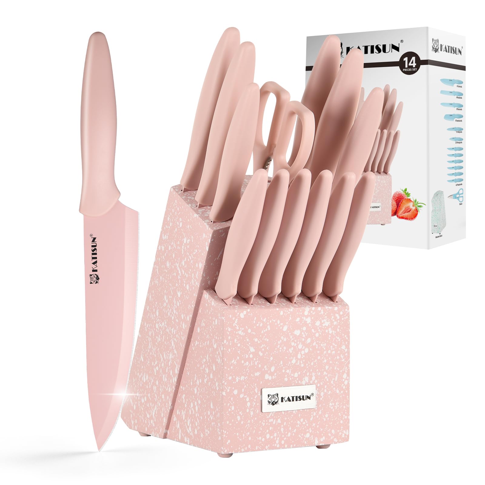Ensemble couteaux 14 pièces rose inoxydable