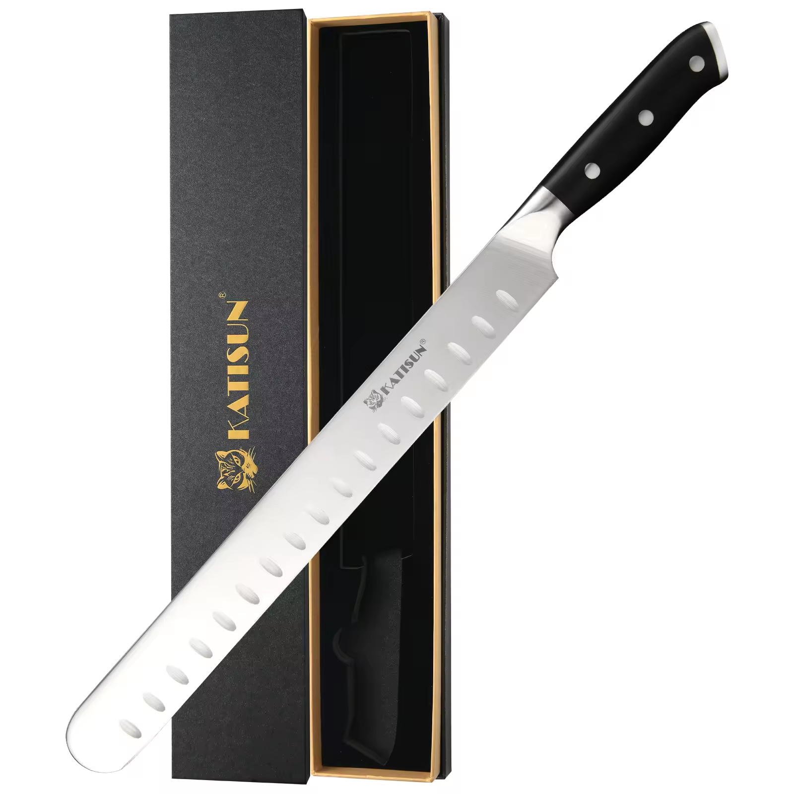 Couteau chef acier carbone 10po lames triples rivets