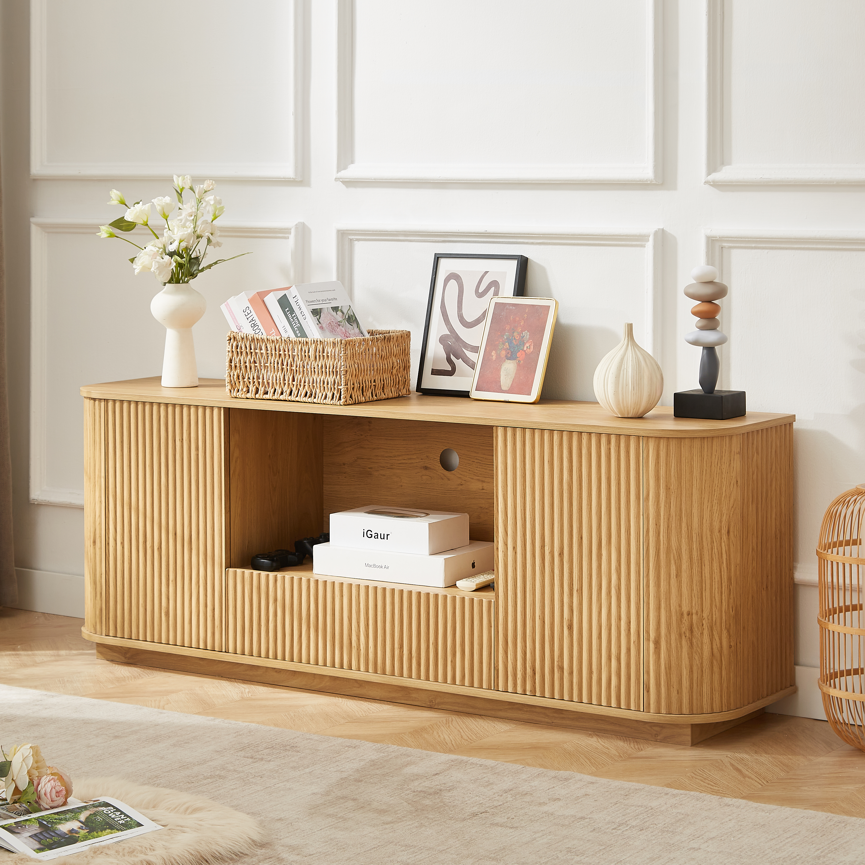 Meuble TV 64po vague rayure naturel