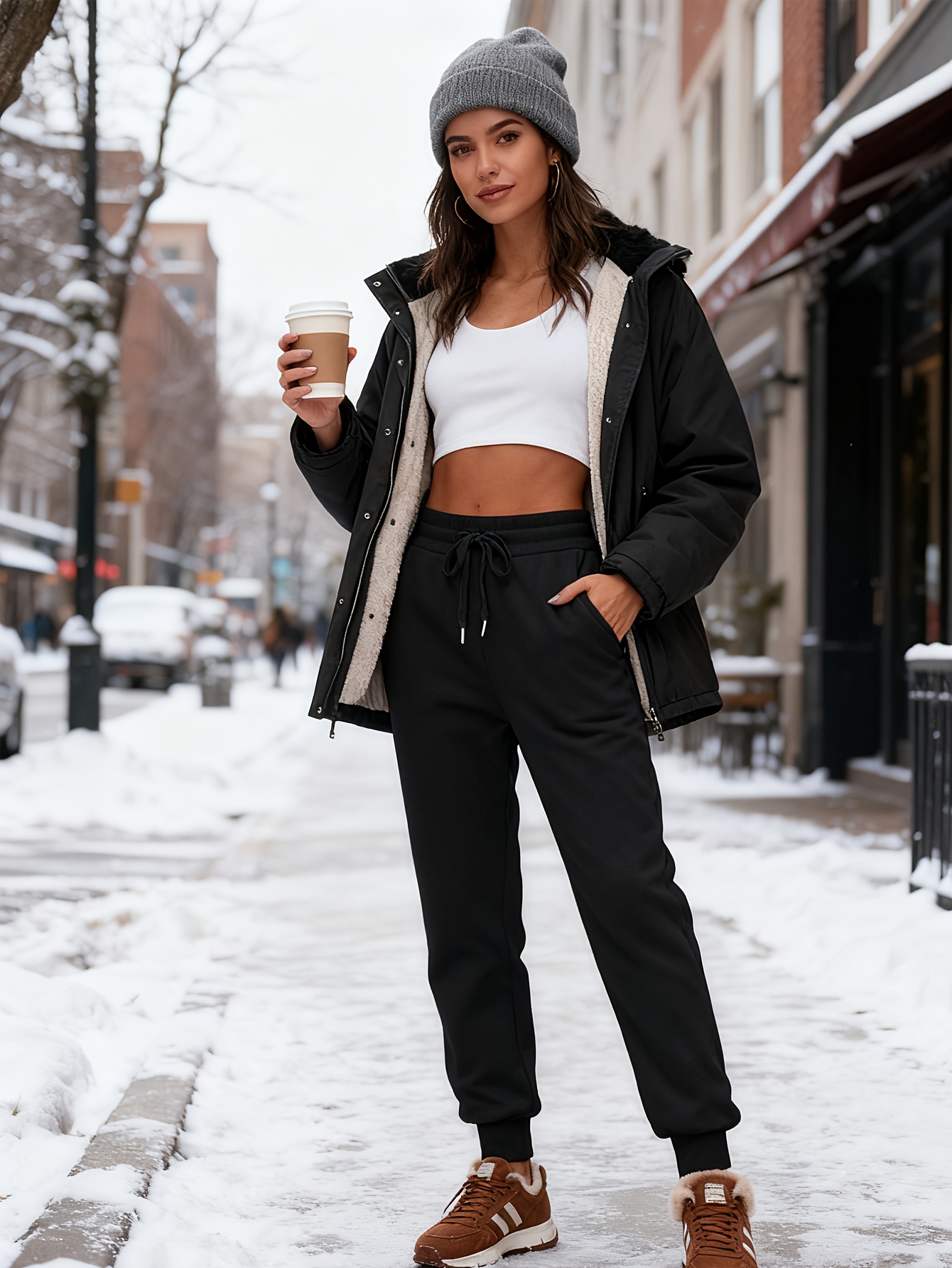 Pantalon jogging molleton femme taille cordon style boyfriend