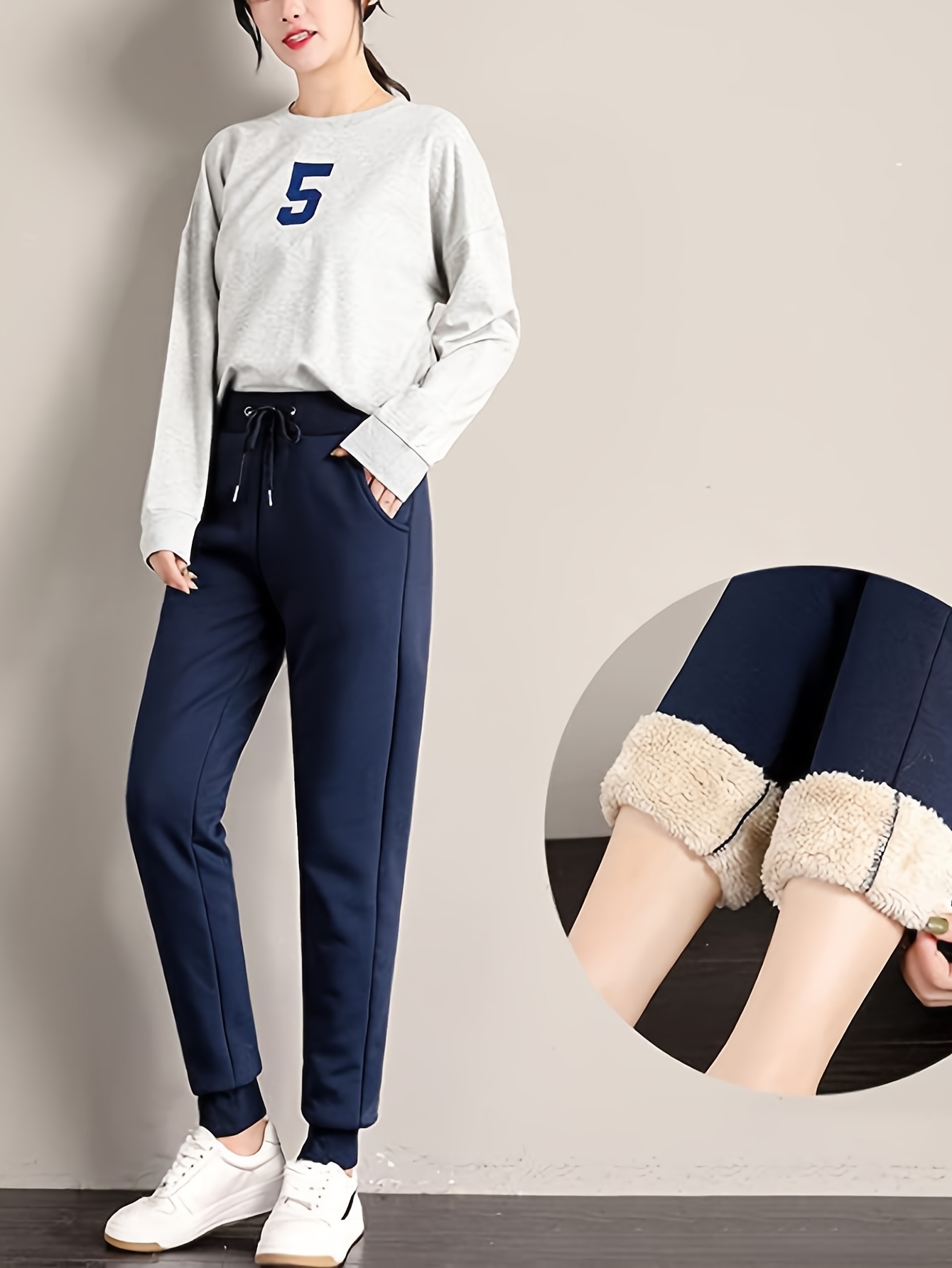 Pantalon jogging molleton femme taille cordon style boyfriend