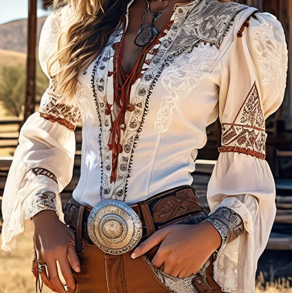 Chemise western manches bouffantes rétro