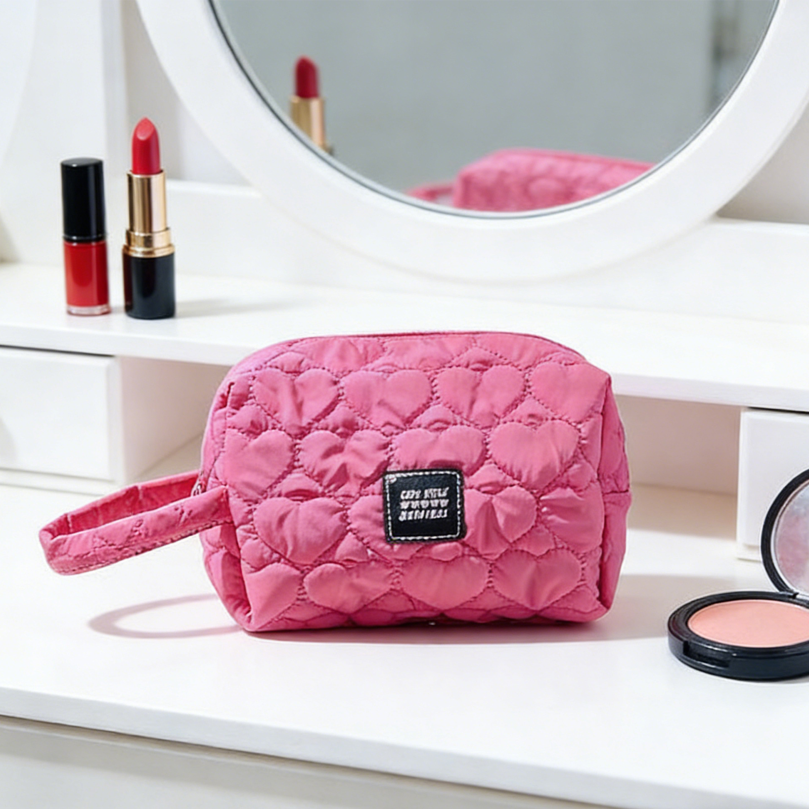Sac cosmétique portable - rose rouge