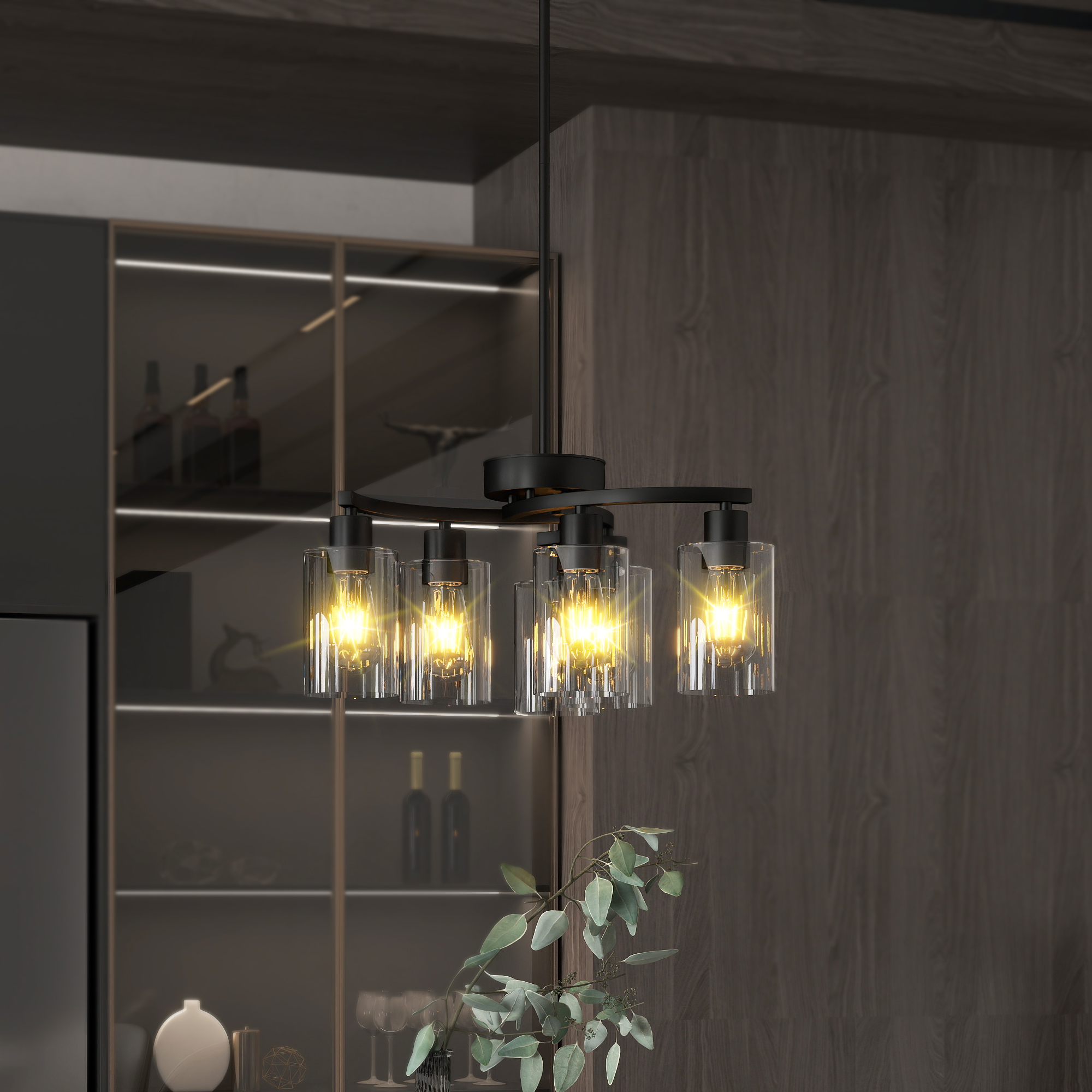 Lustre ferme 6 lumières noir, pendant industriel cuisine