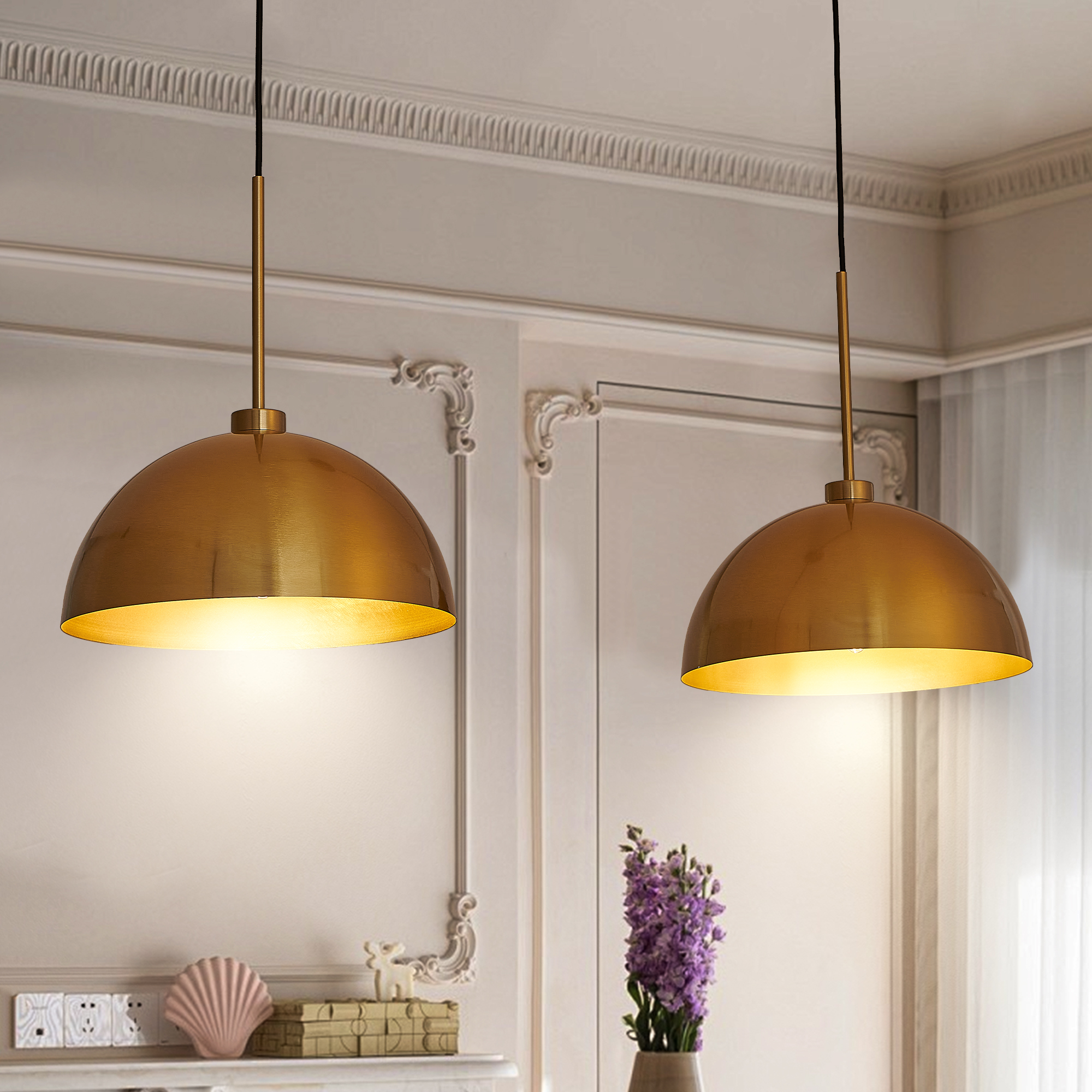 Luminaire double suspendu cuivre 41po style industriel moderne