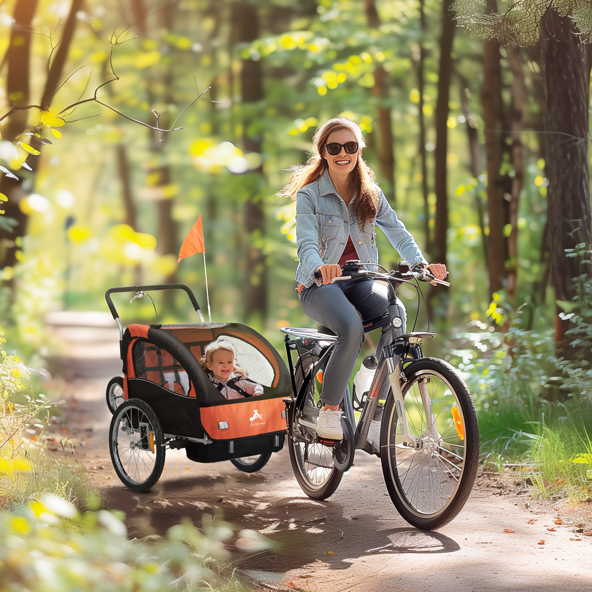 Remorque vélo enfants 2 places 360° fenêtres noires