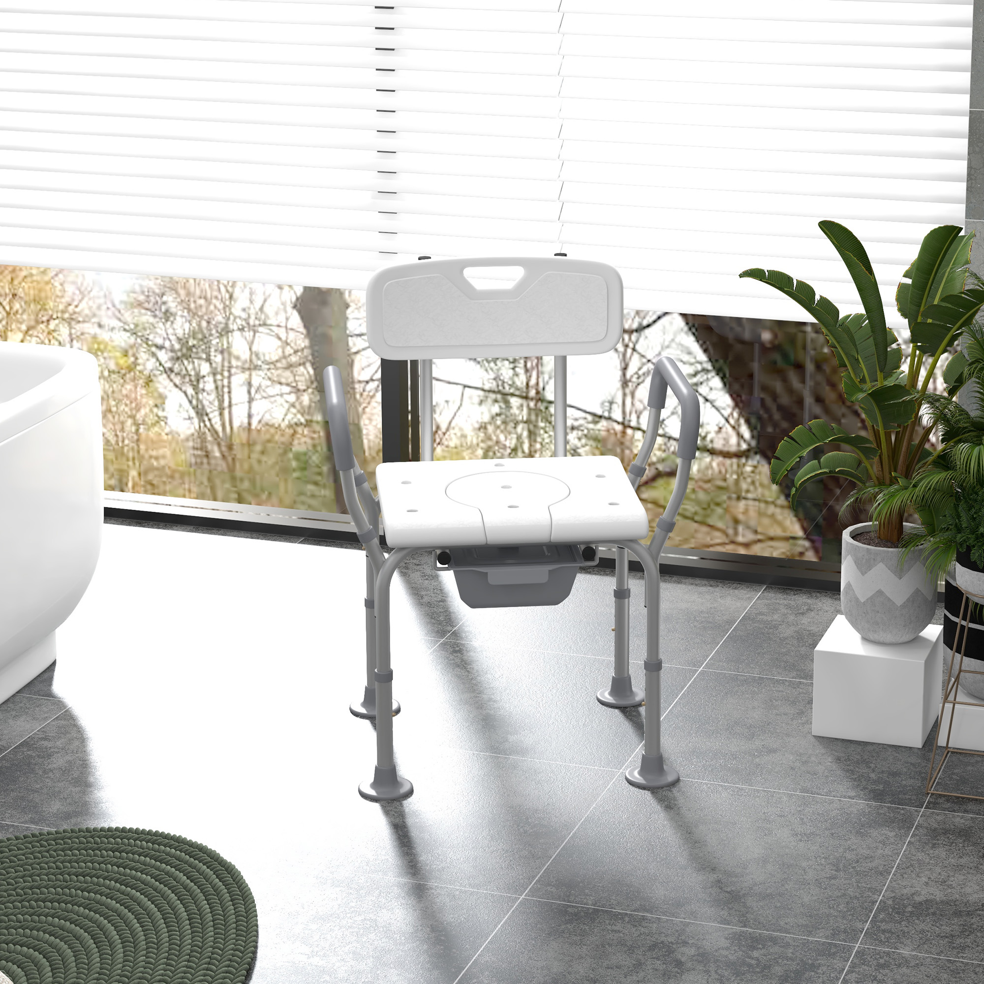 Chaise de douche 3-en-1 ajustable avec dossier et accoudoirs