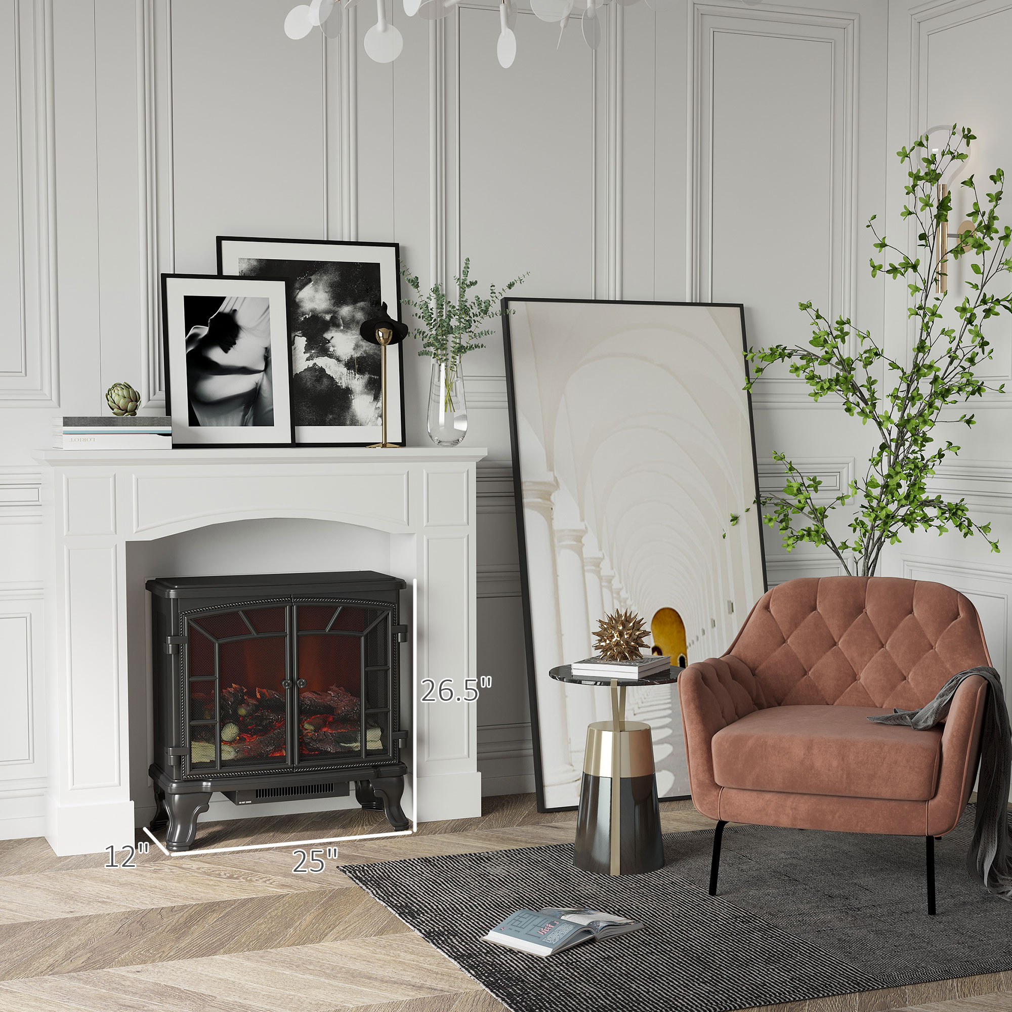Foyer manteau moderne, motif décoratif, largeur int. 29po, blanc