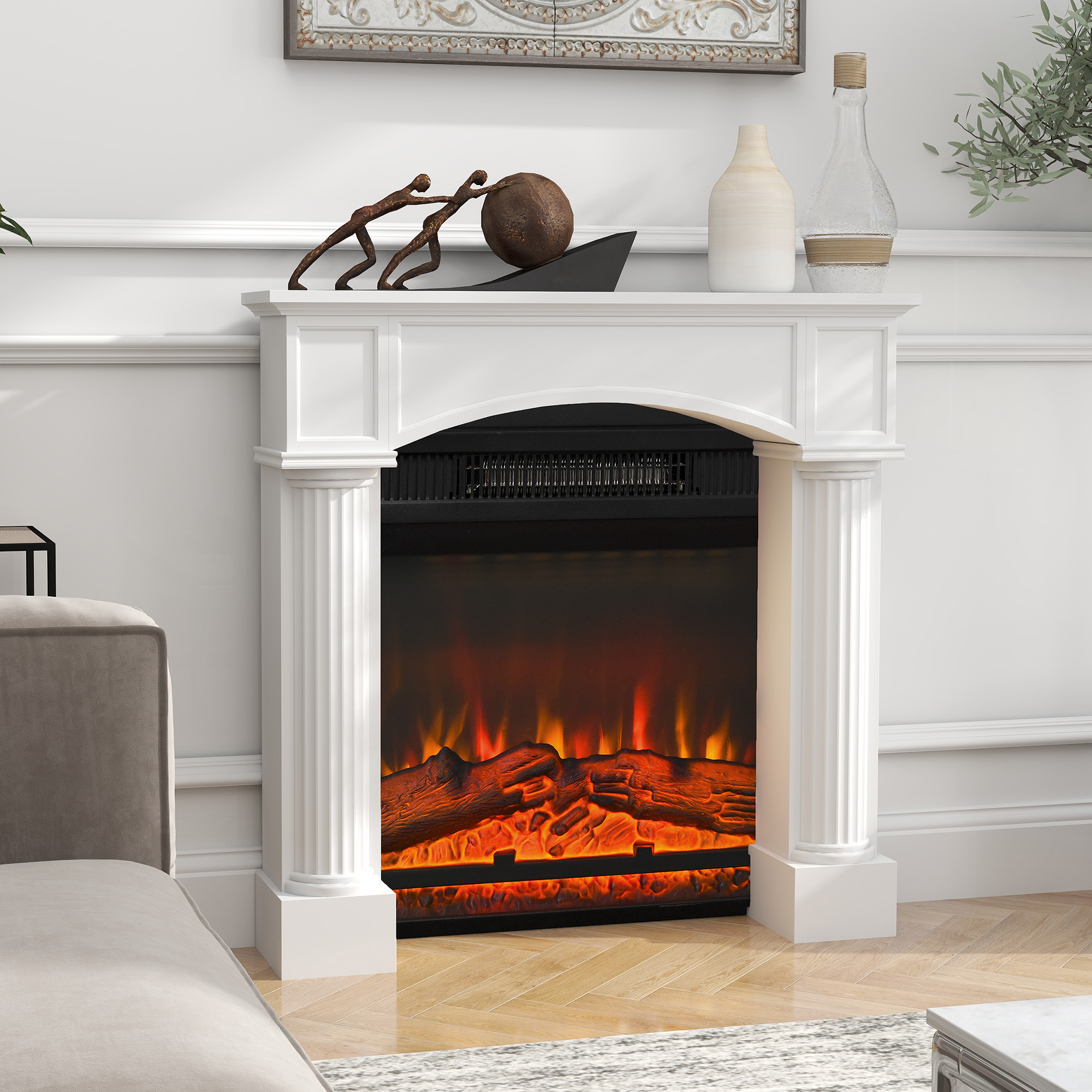 Foyer électrique portatif 43,3"L x 39,8"H blanc