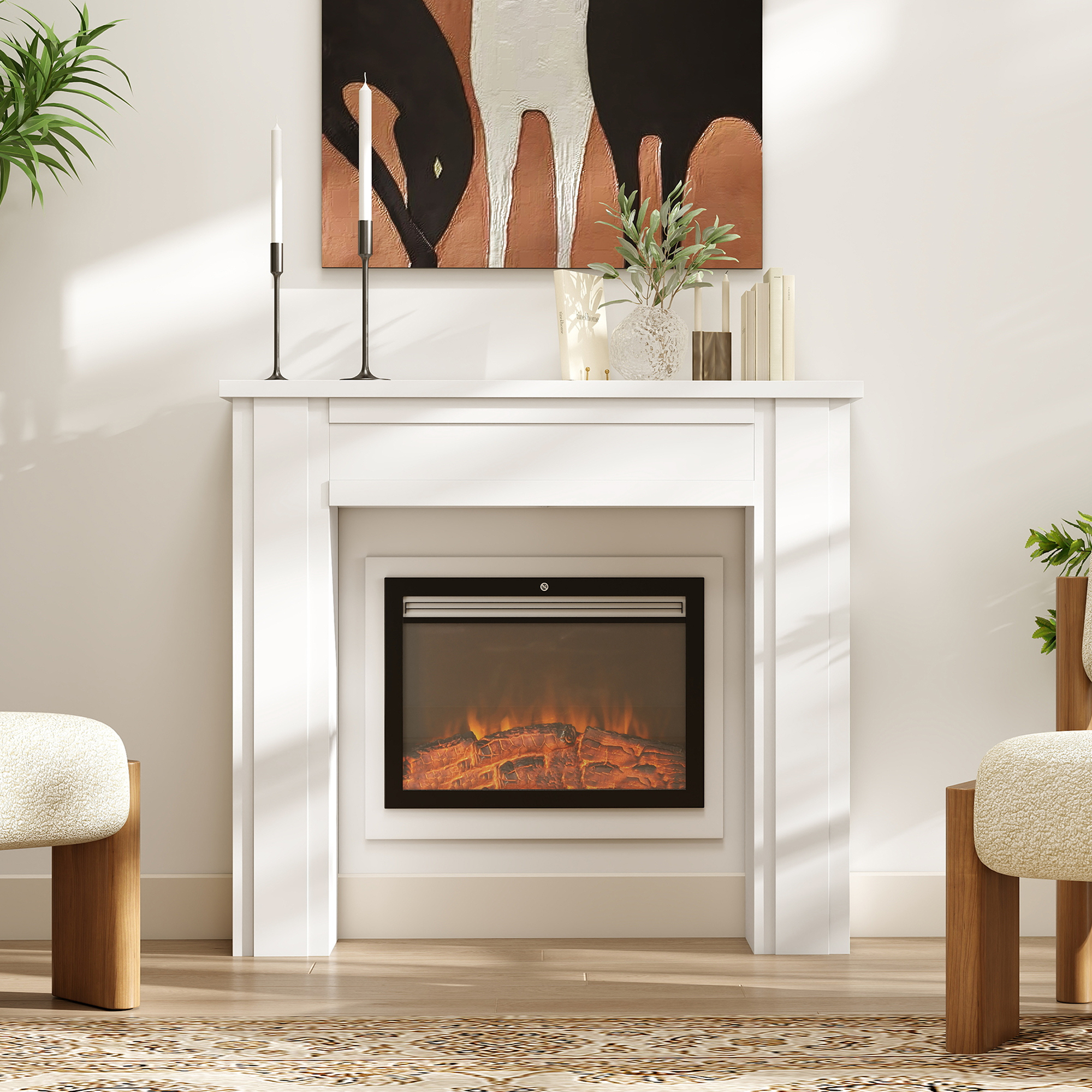 Foyer électrique blanc moderne 44,7" L x 40" H