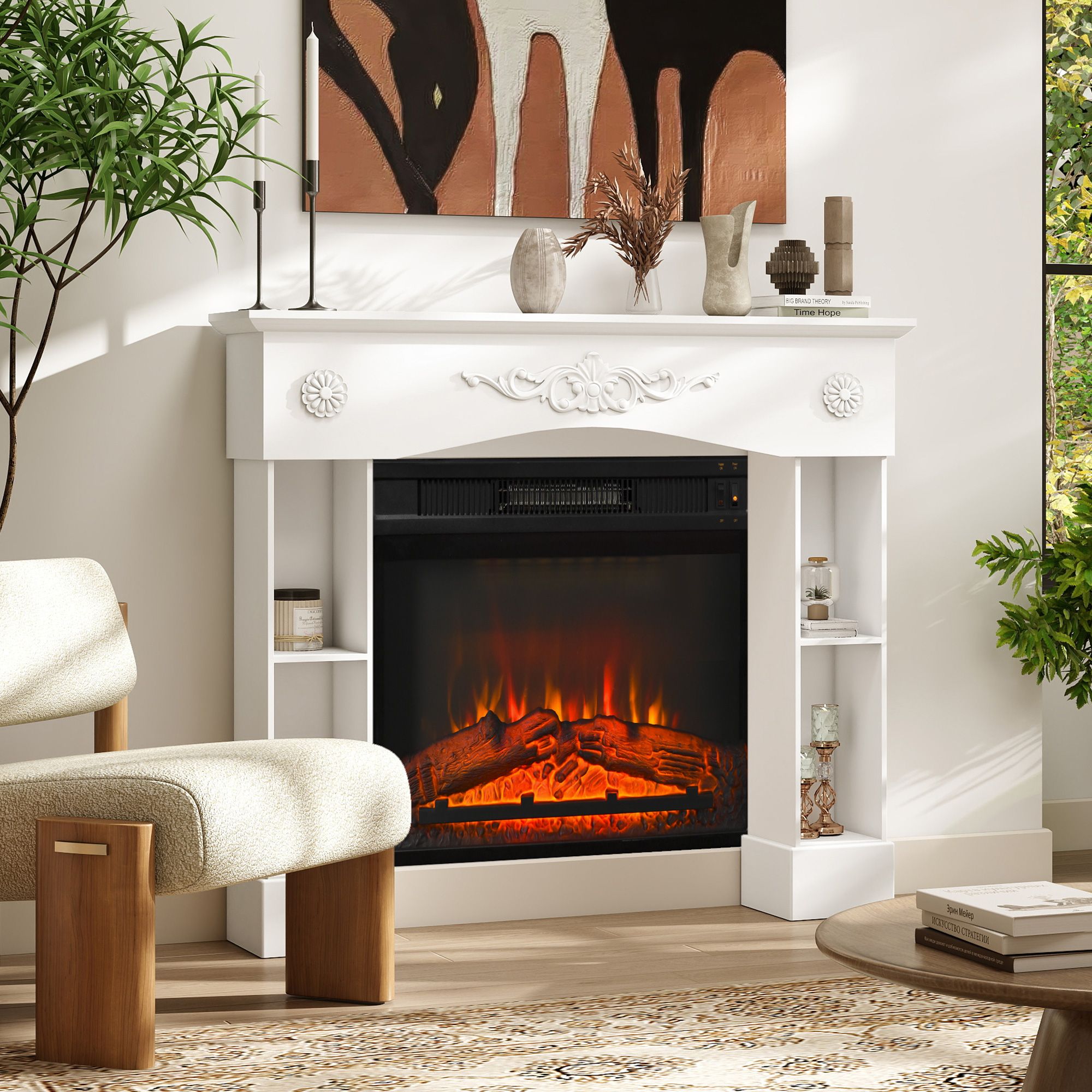 Manteau foyer baroque indépendant 45,3 L x 39,4 H, blanc