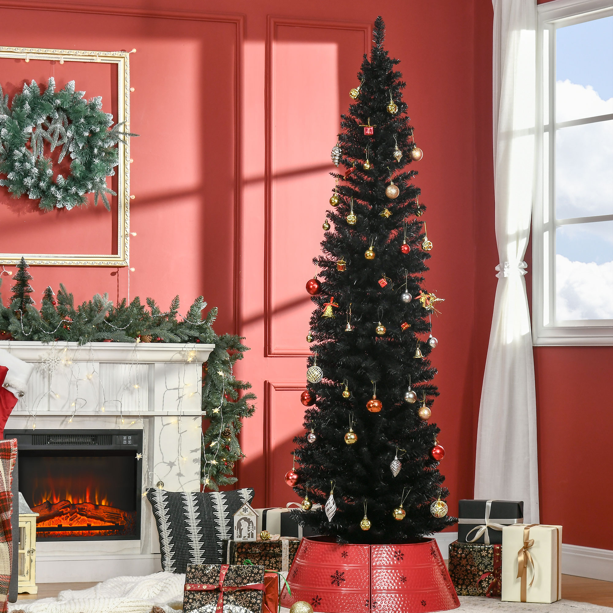 Sapin Noël artificiel 7' slim 499 branches, support plastique, noir