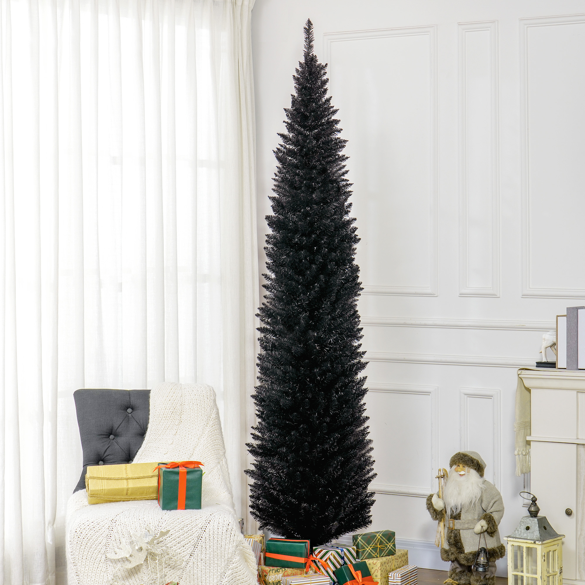 Sapin artificiel non illuminé 8pi, 618 branches, base plastique, noir