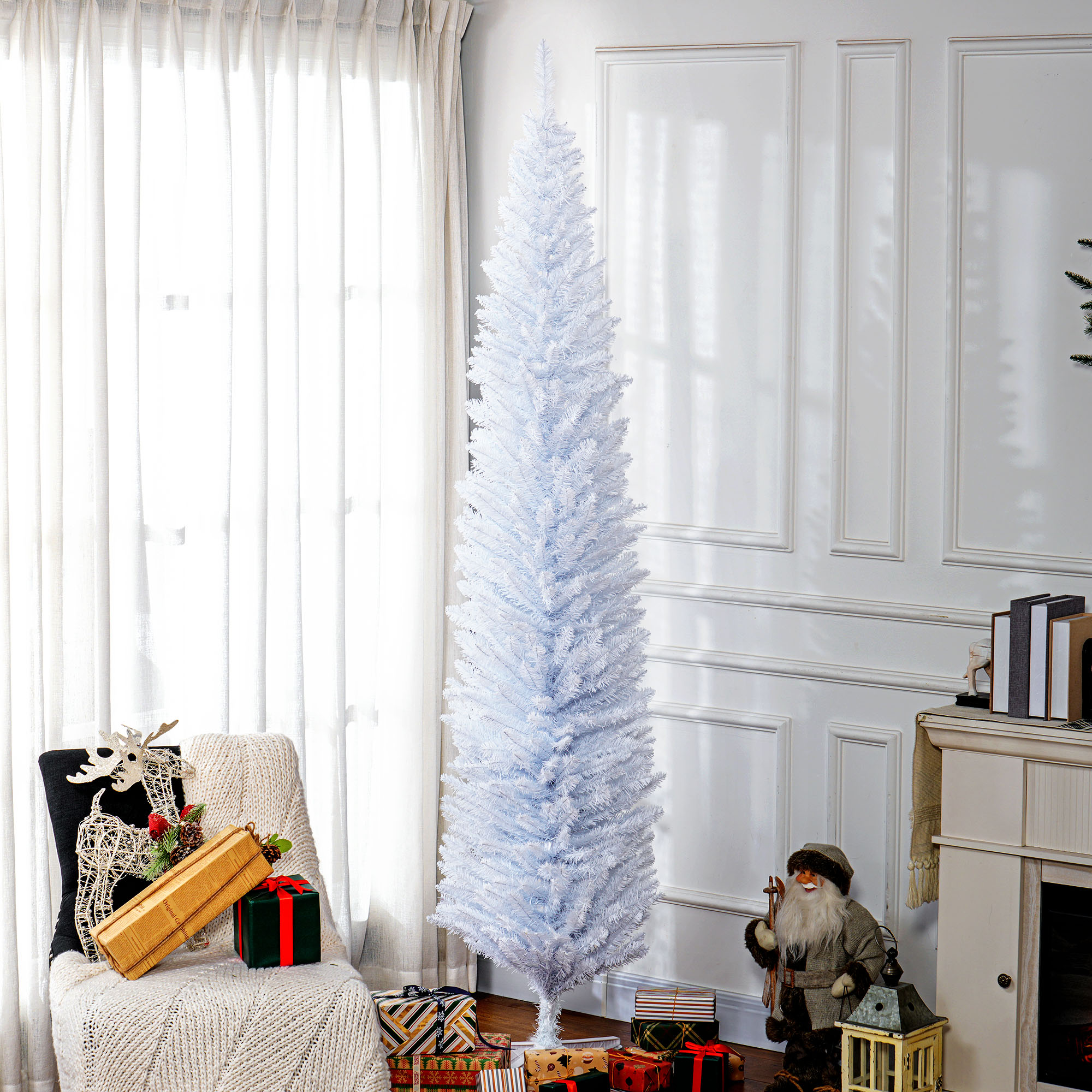 Sapin Noël artificiel mince 8' blanc 618 branches base