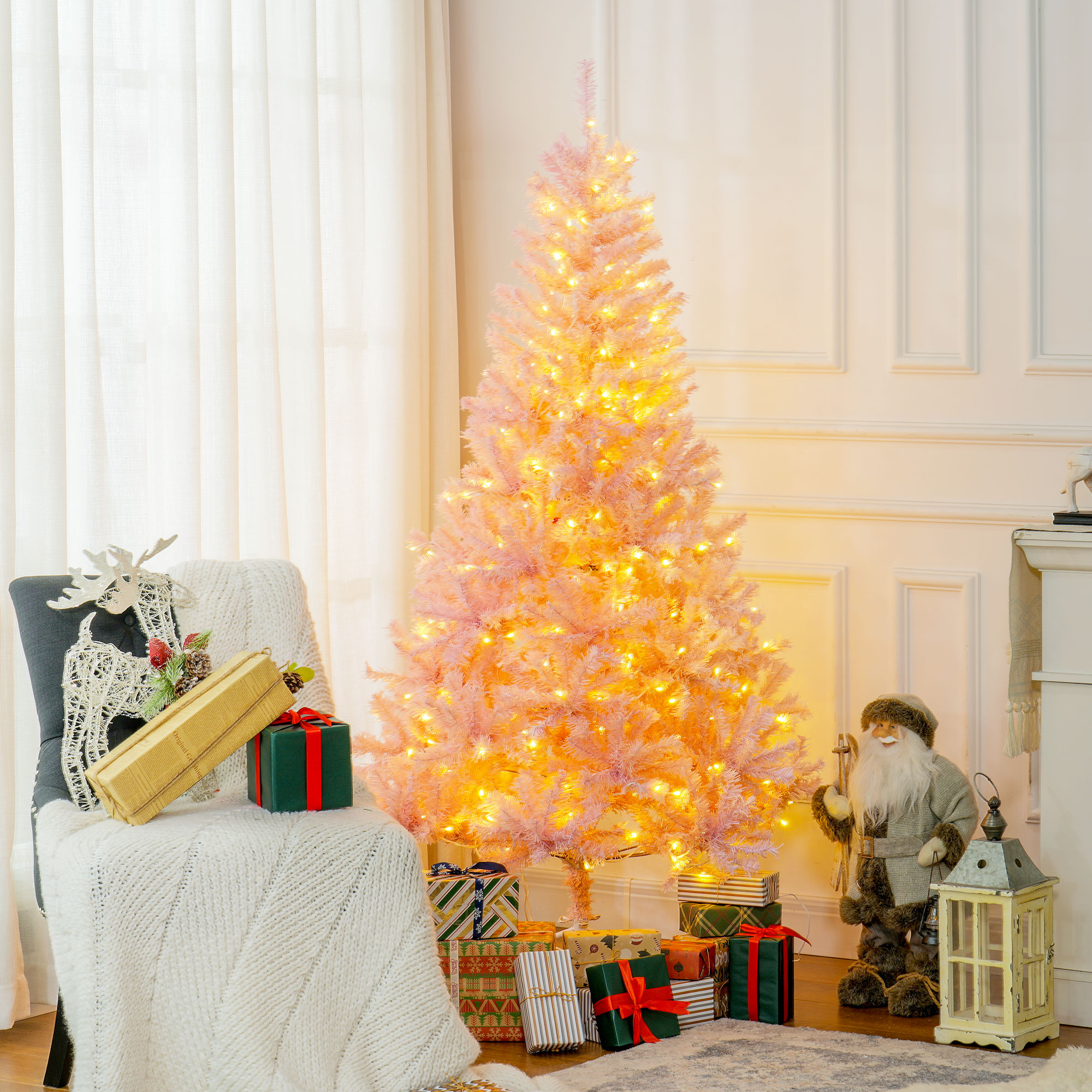 Sapin Noël prééclairé 6 pi 250 lumières rose