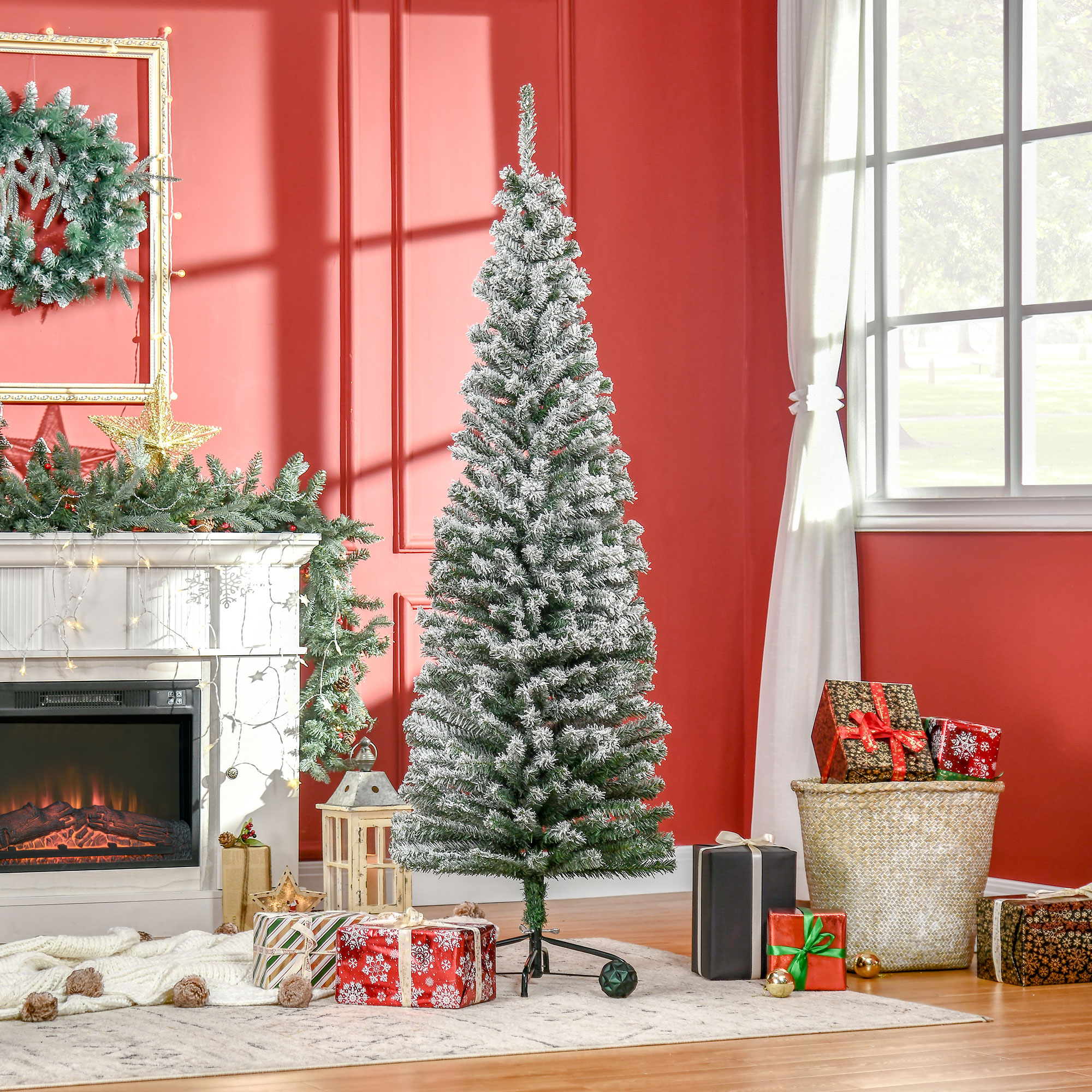 HOMOM Sapin Noël 6pi floconné, base métal, pliable