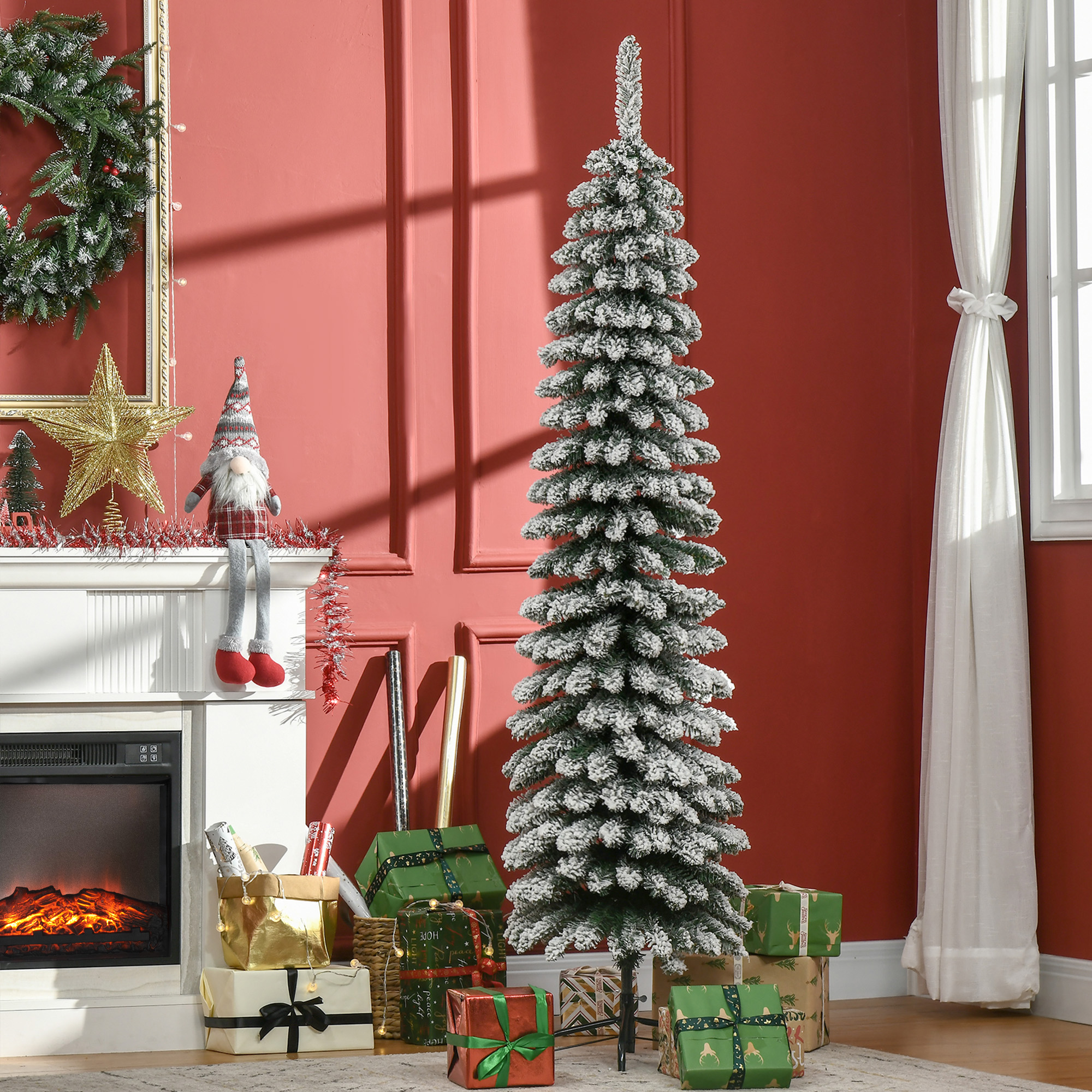 Sapin pencil 6 pi enneigé 603 branches, vert, non illuminé