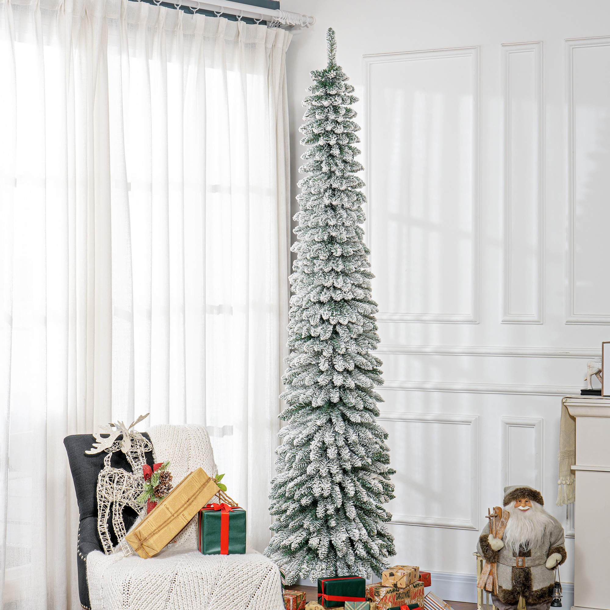 Sapin Noël mince 8', neige givrée, 603 branches, vert réaliste