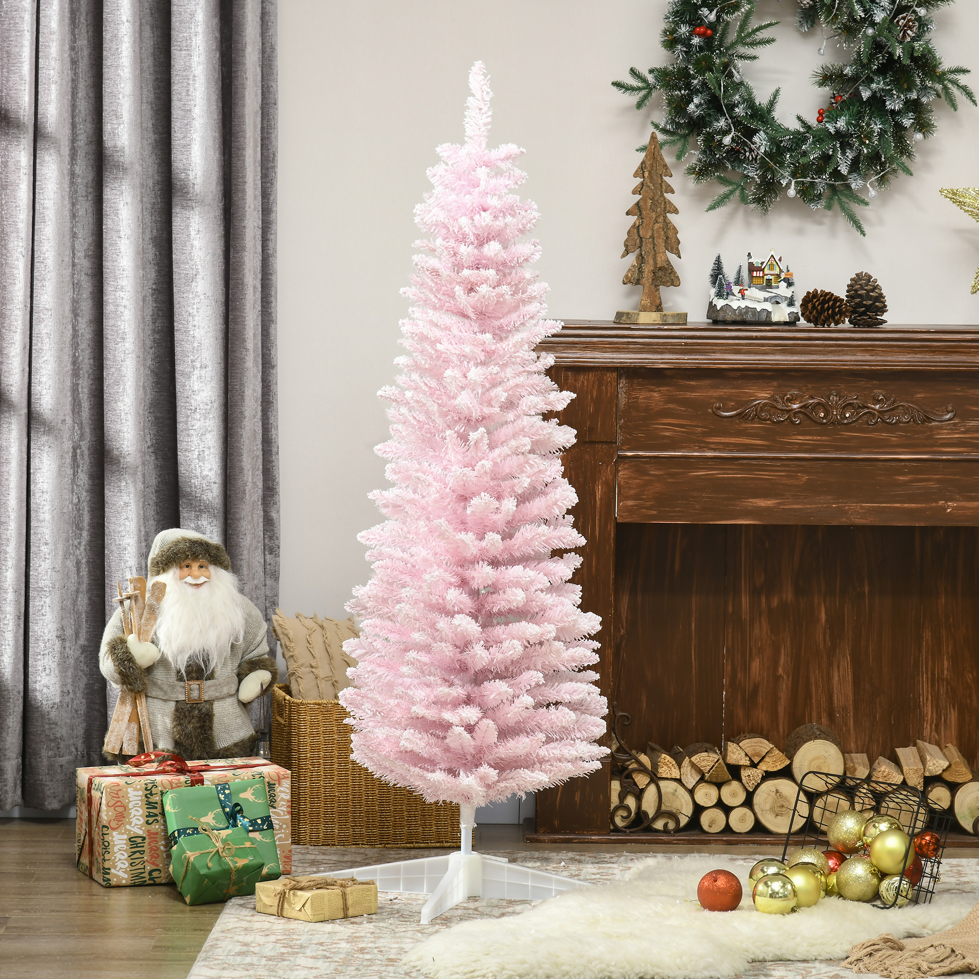 Sapin artificiel 5pi floconné rose forme crayon