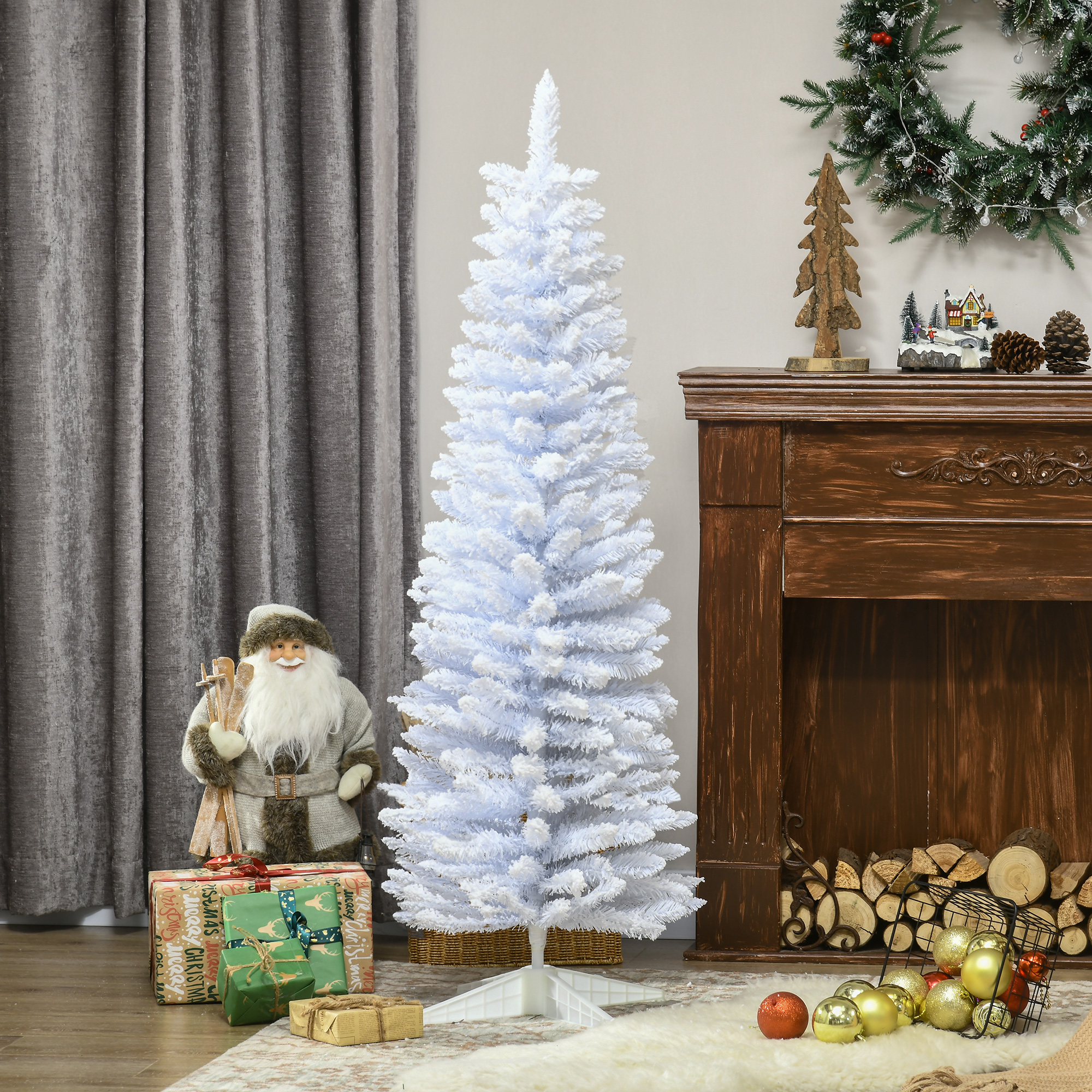 5 Sapin Noël artificiel floconné forme crayon 150cm