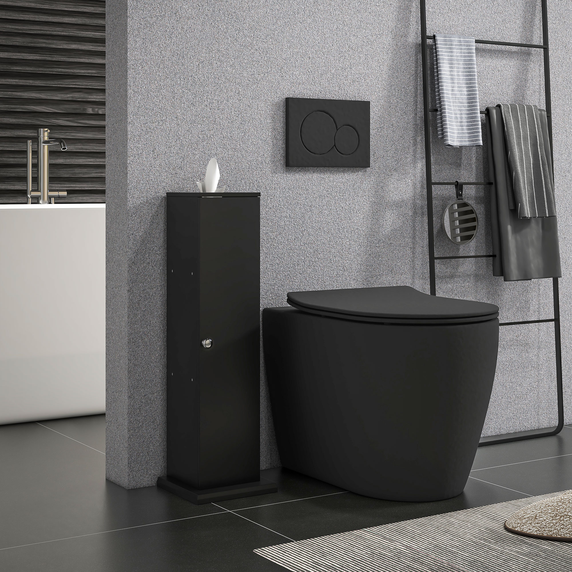 Armoire papier toilette coin salle de bain, noir, portes