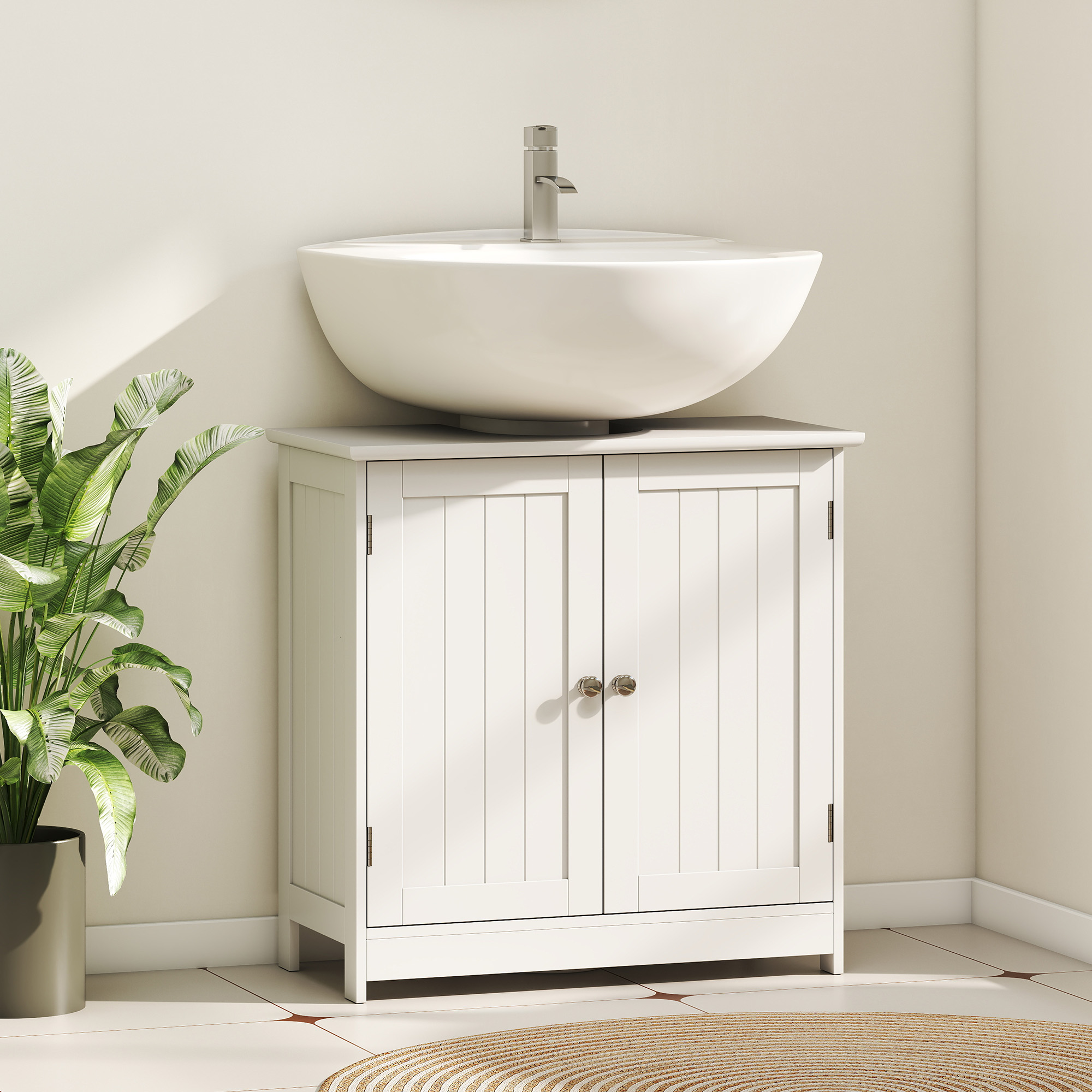 Meuble sous lavabo 2 portes tablette U blanc