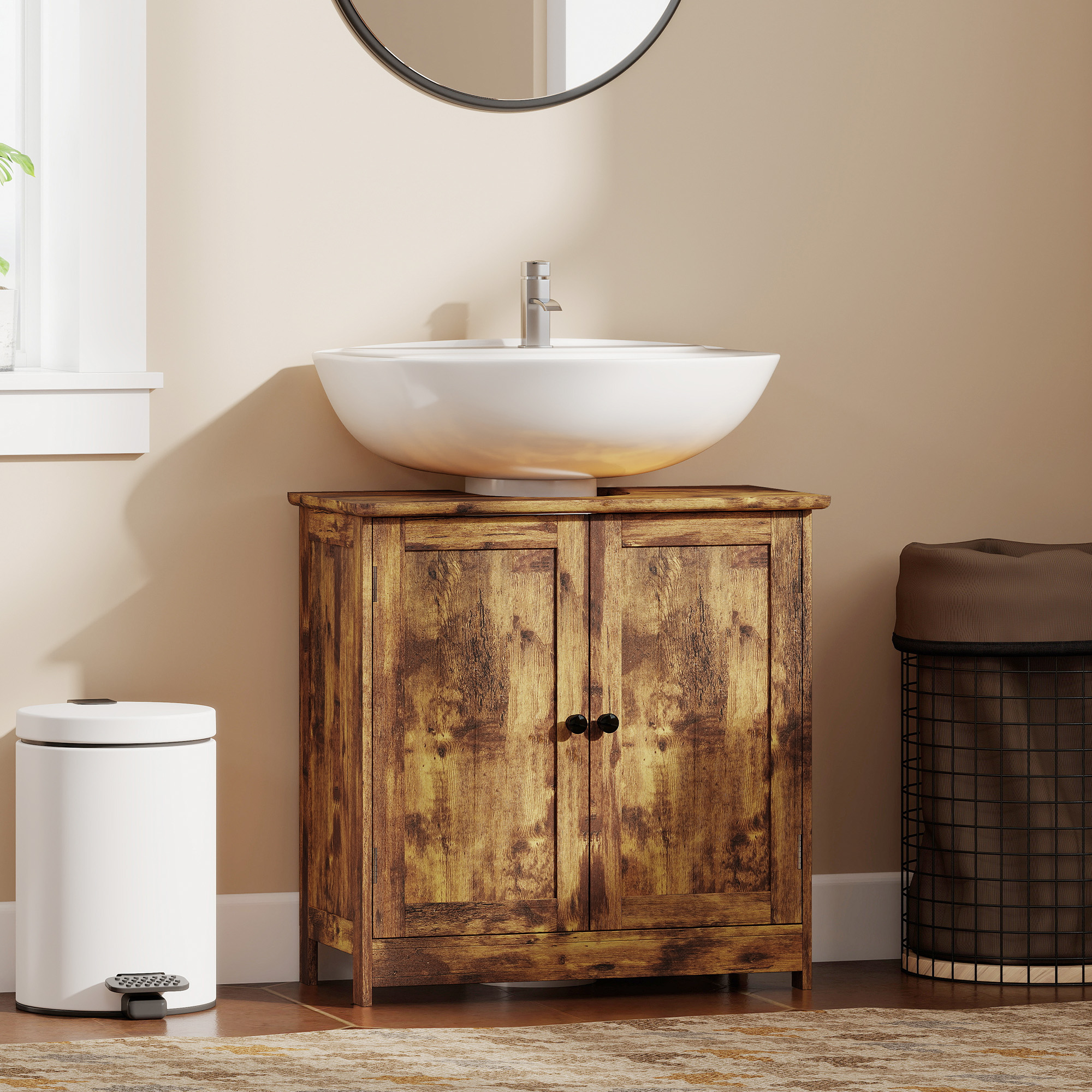 Meuble vanité salle de bain brun rustique 2 portes