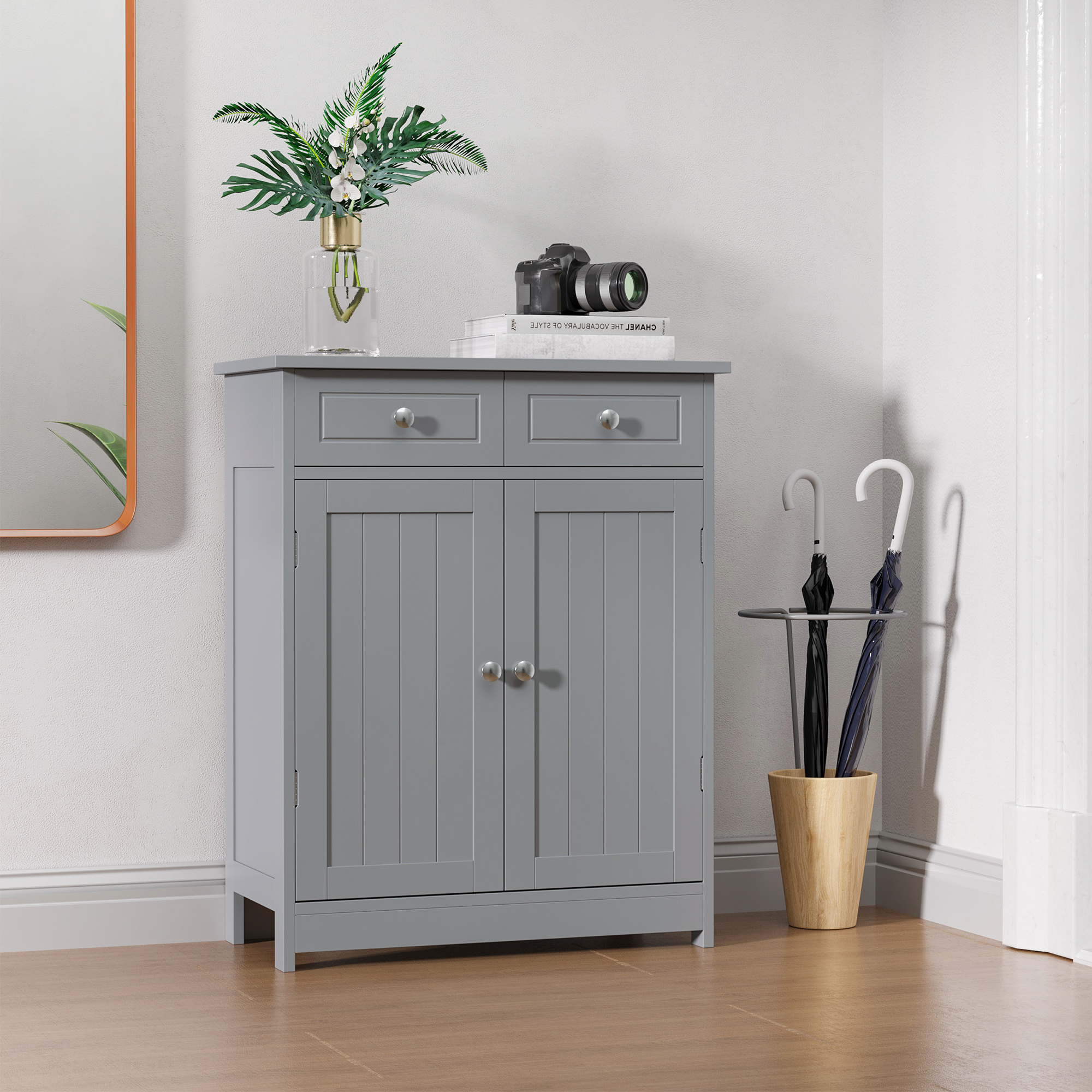 Armoire salle de bain 2 portes 2 tiroirs gris