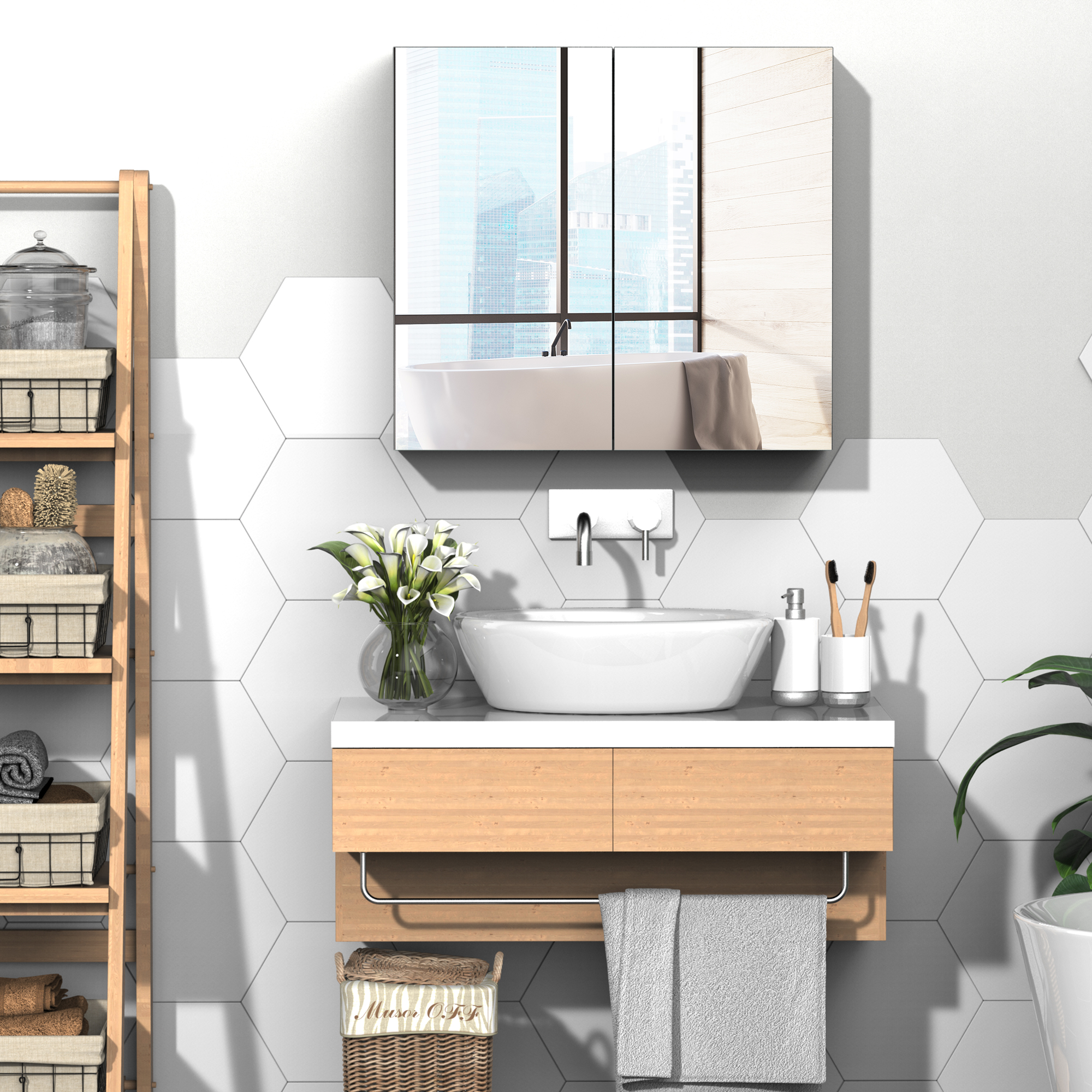 Cabinet armoire miroir salle de bain 24 po x 22 po acier blanc