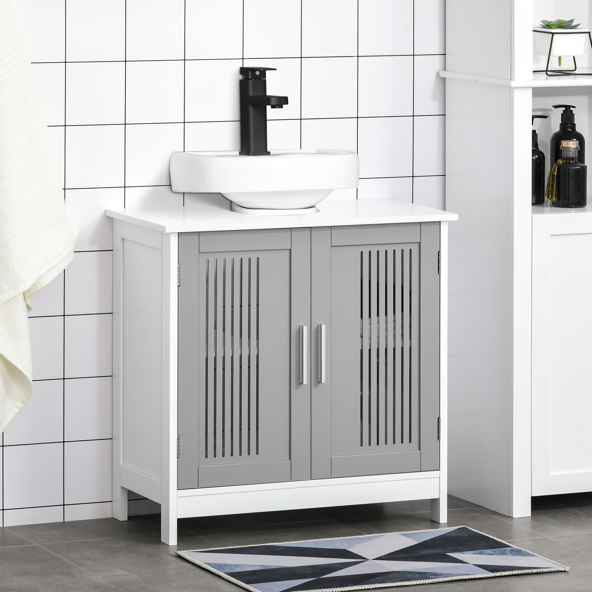 Armoire pedestal sous évier gris blanc