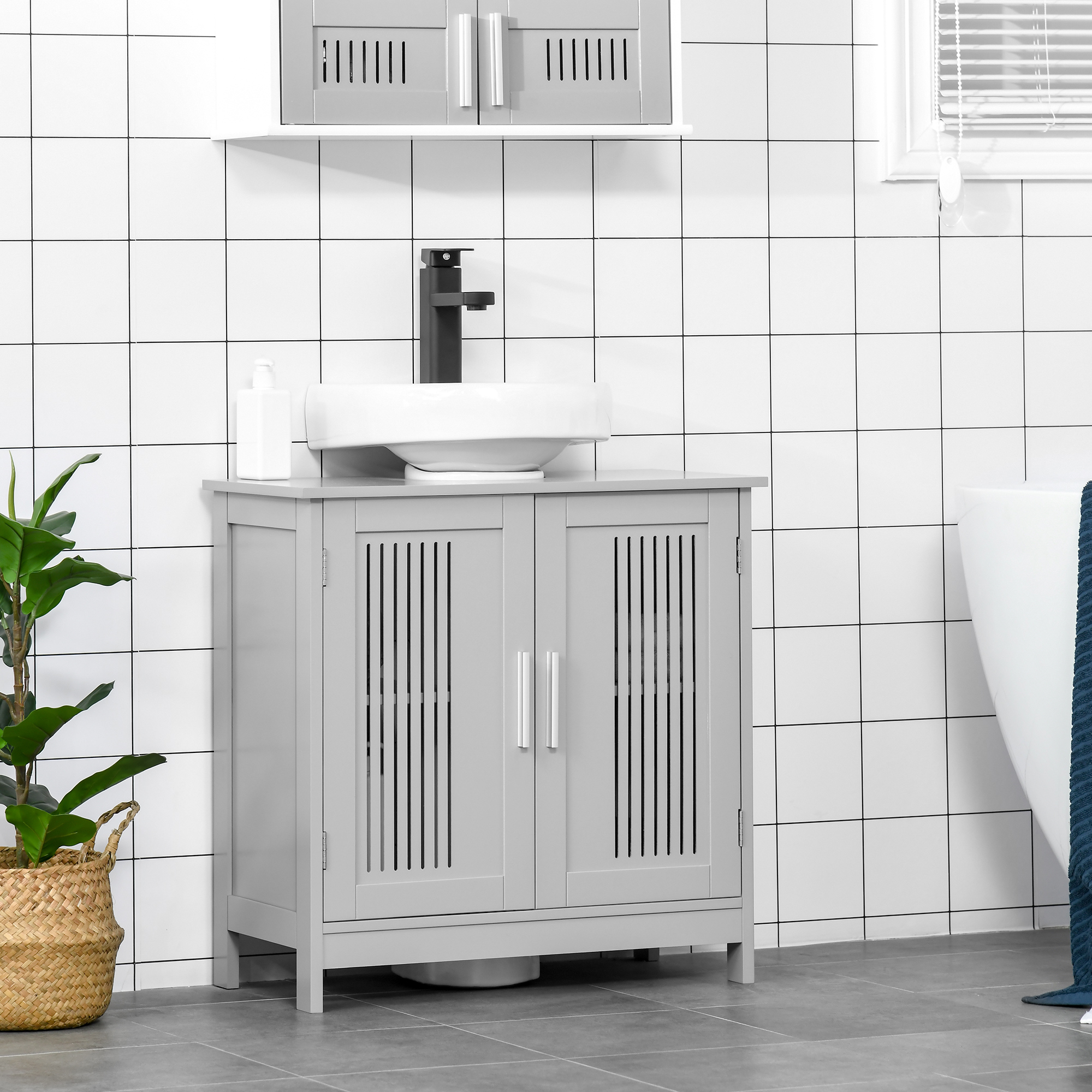 Meuble sous-lavabo pédestal gris