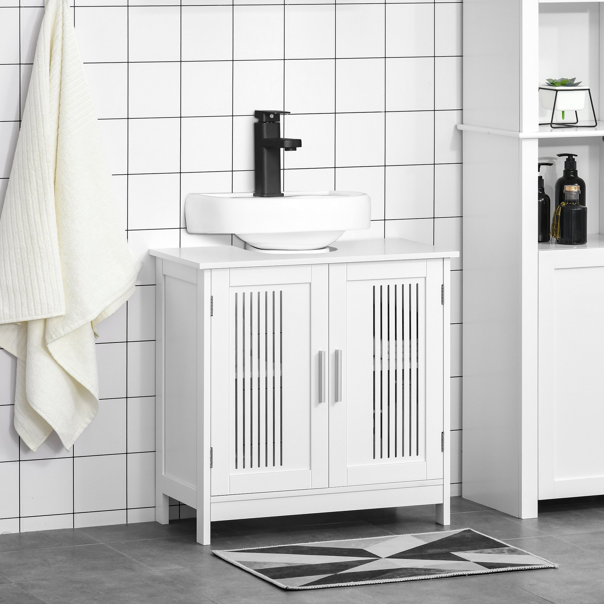 Meuble sous lavabo salle bain ajustable blanc