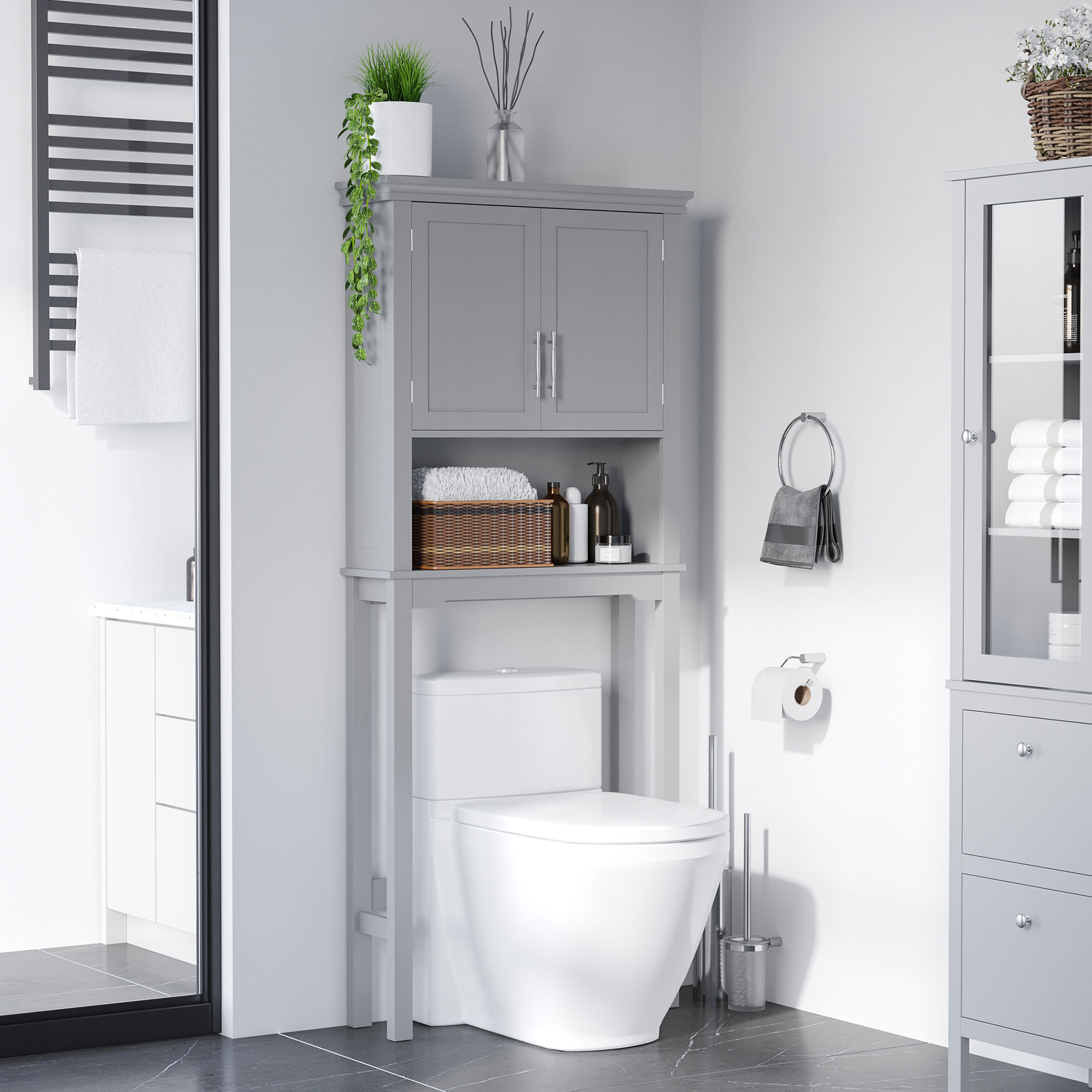 Armoire rangement toilette gris porte double étagère
