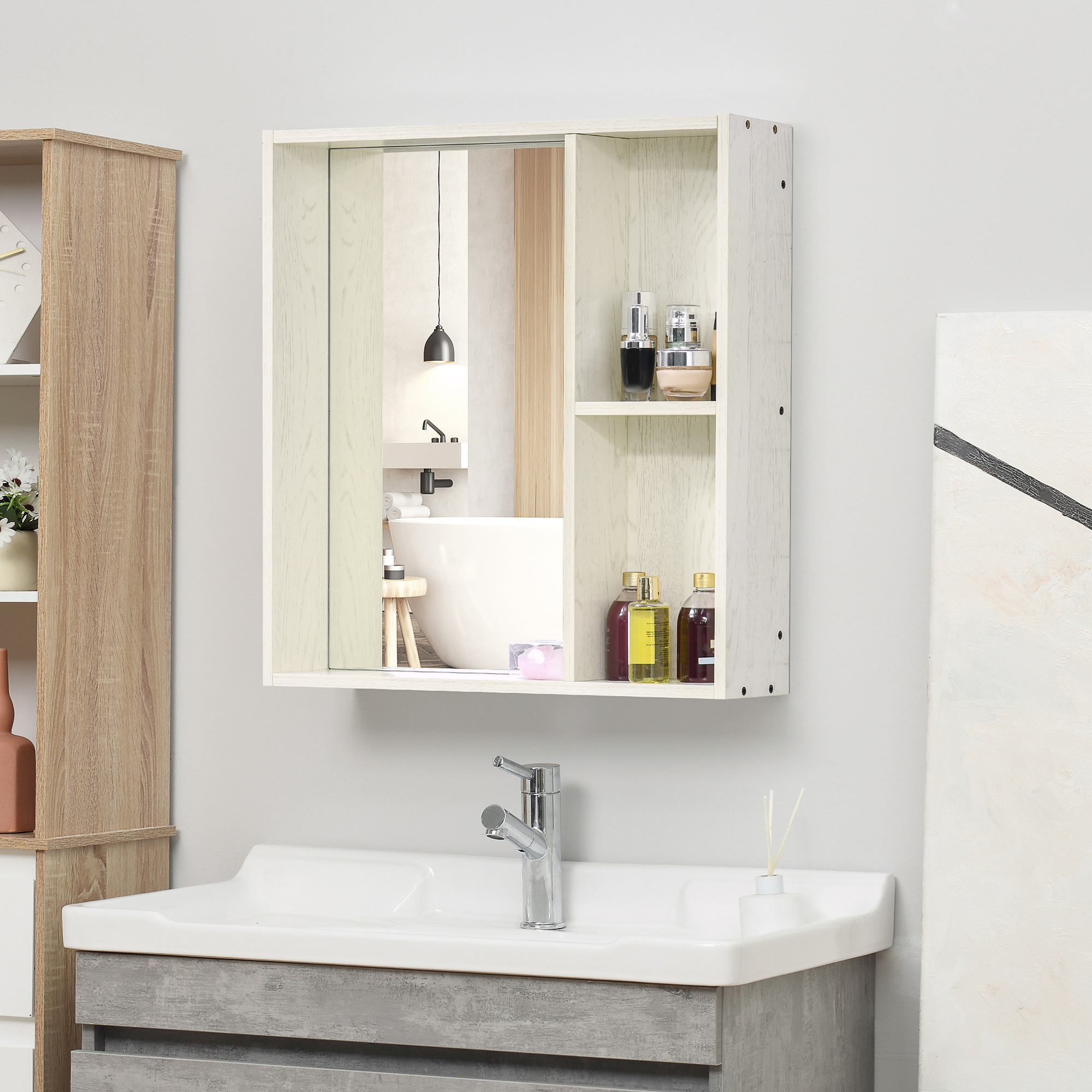 Armoire de pharmacie 24,75"x25,5" miroir, tablette, blanc