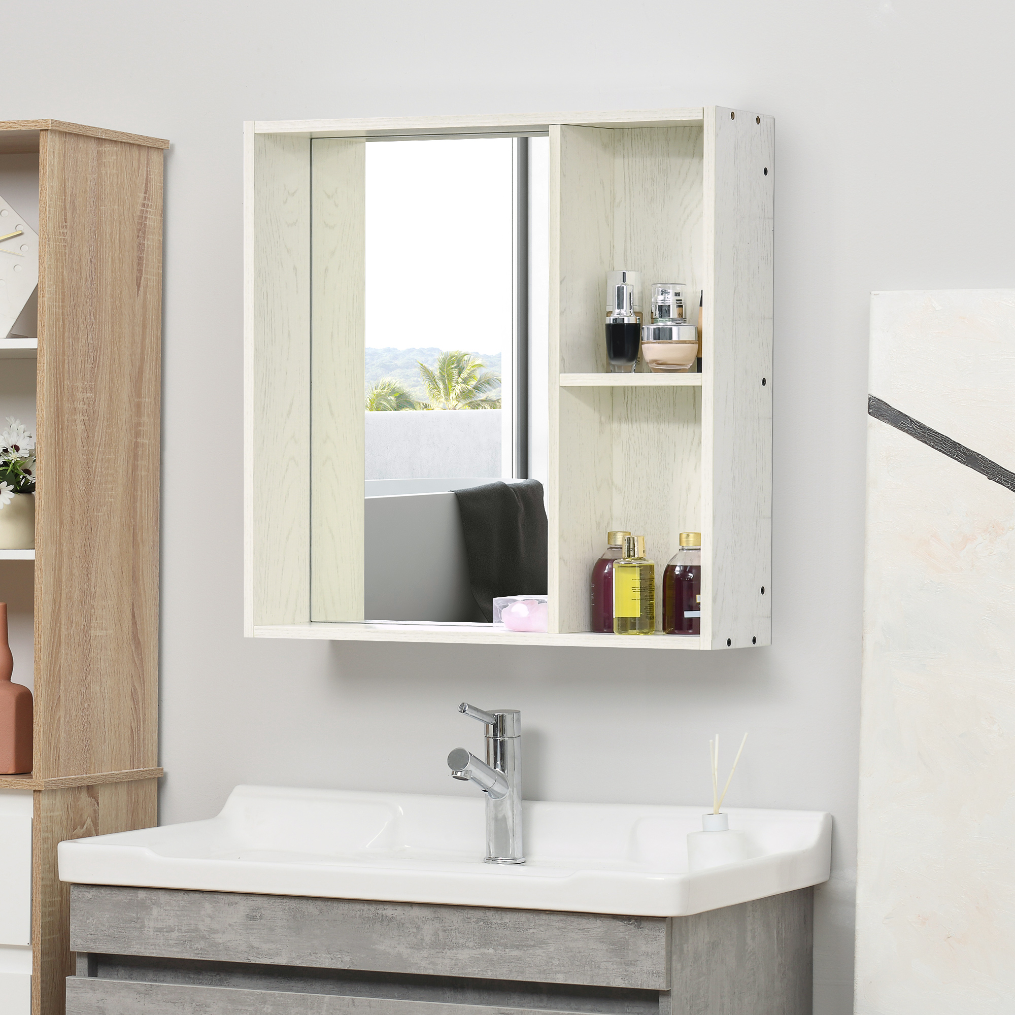 Armoire pharmacie miroir mural 31,5"x25,5" blanc