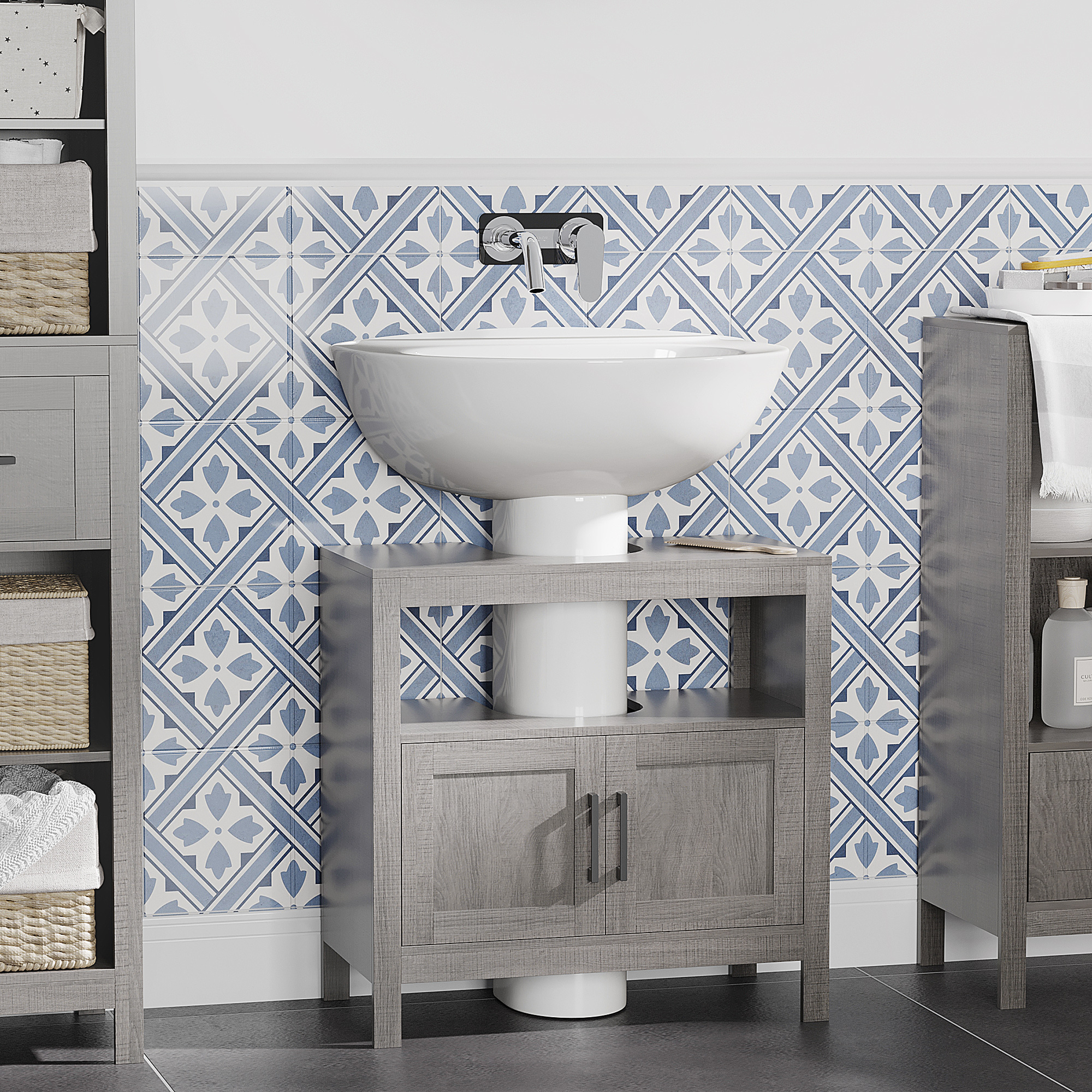 Meuble sous-lavabo pédestal gris