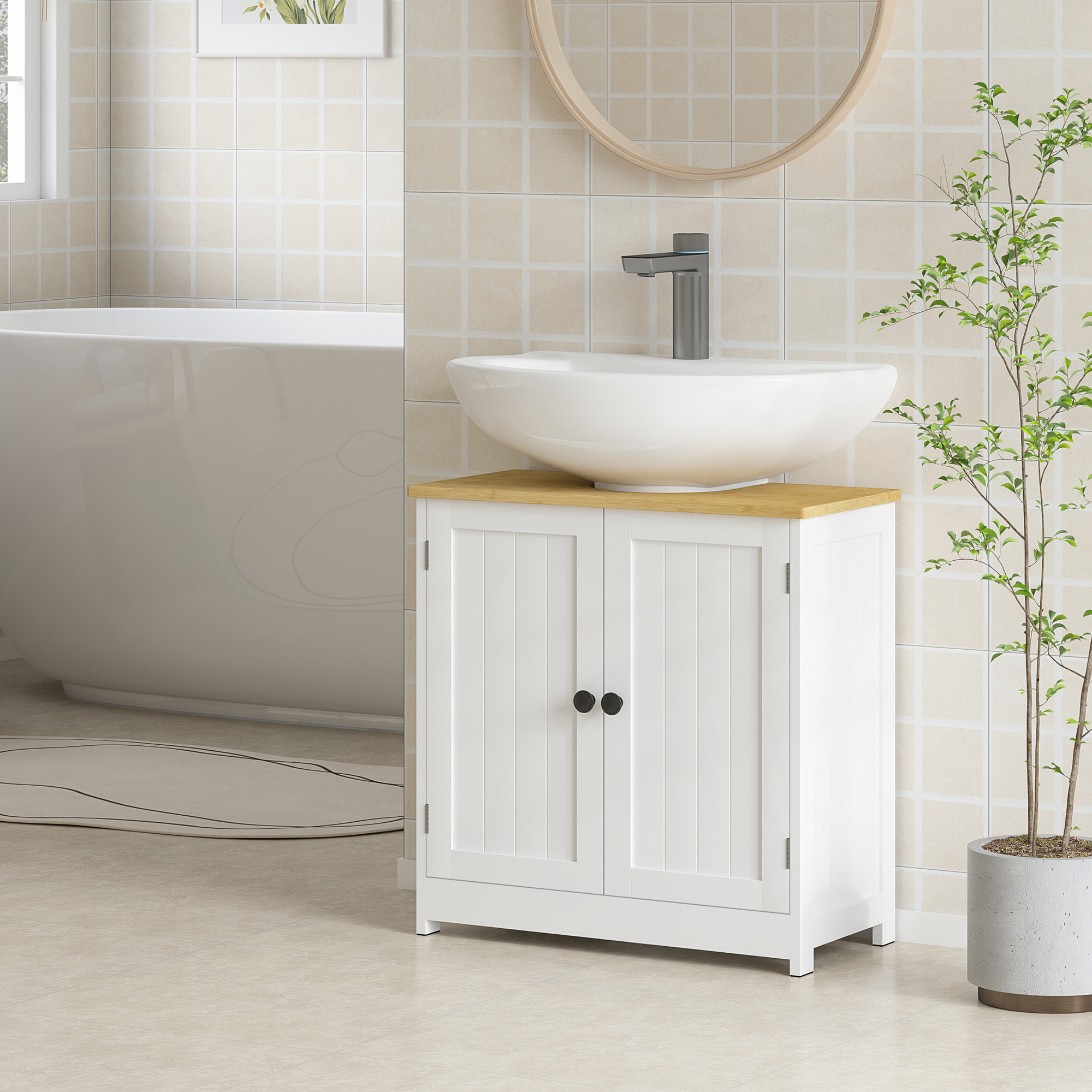 Vanité salle bain 2 portes, blanc, 23.5x11.75x24po