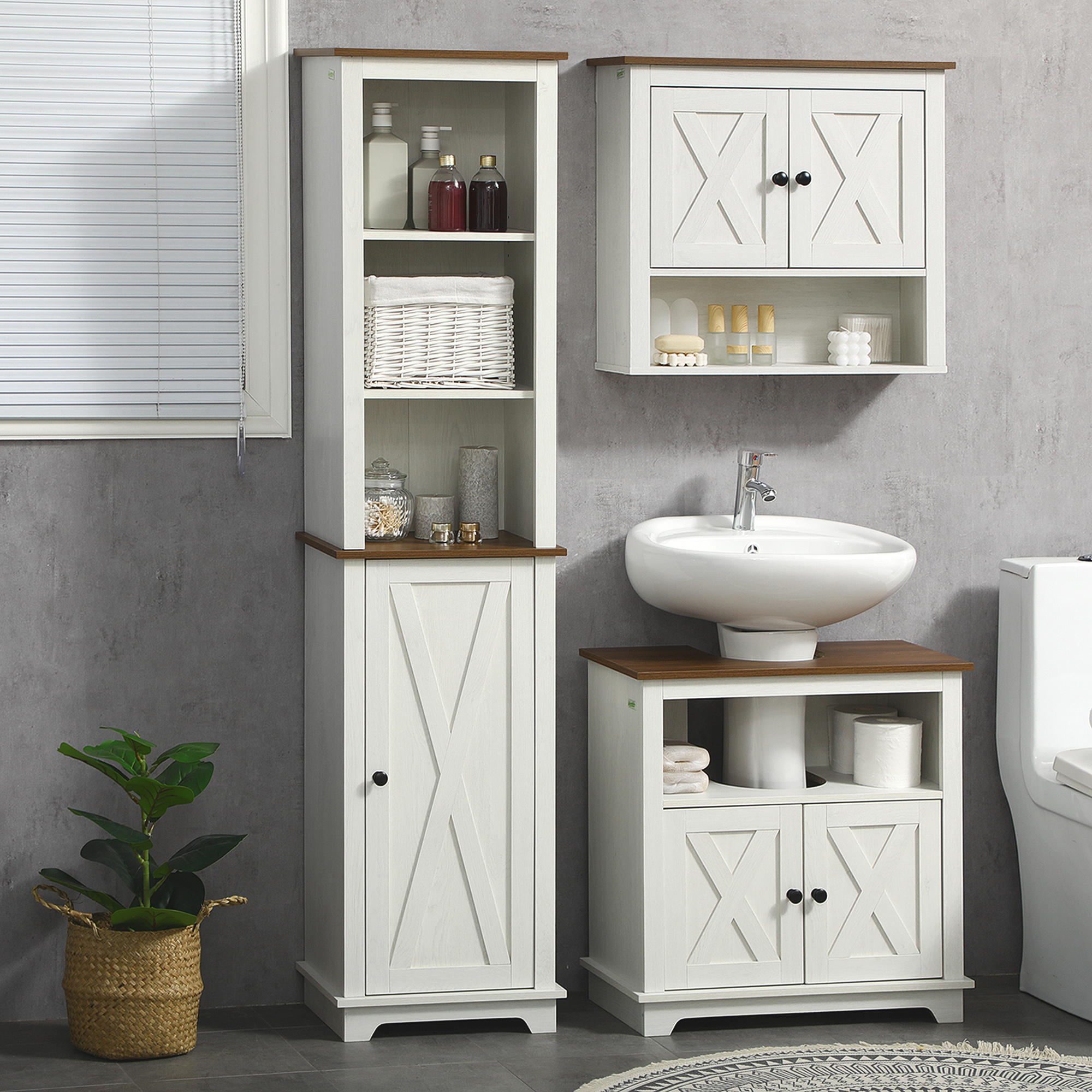 Armoire salle bain ferme étagères ajustables blanc