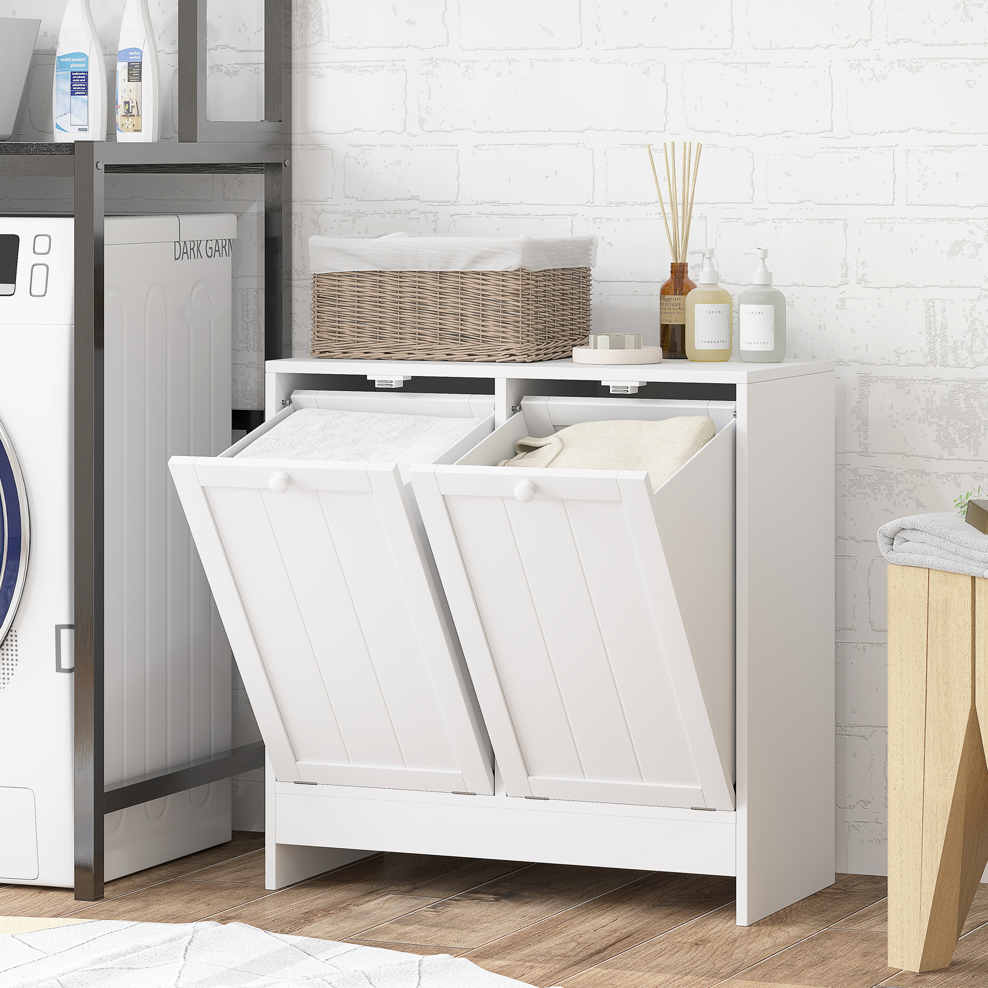 Armoire rangement linge 2 compartiments blanc